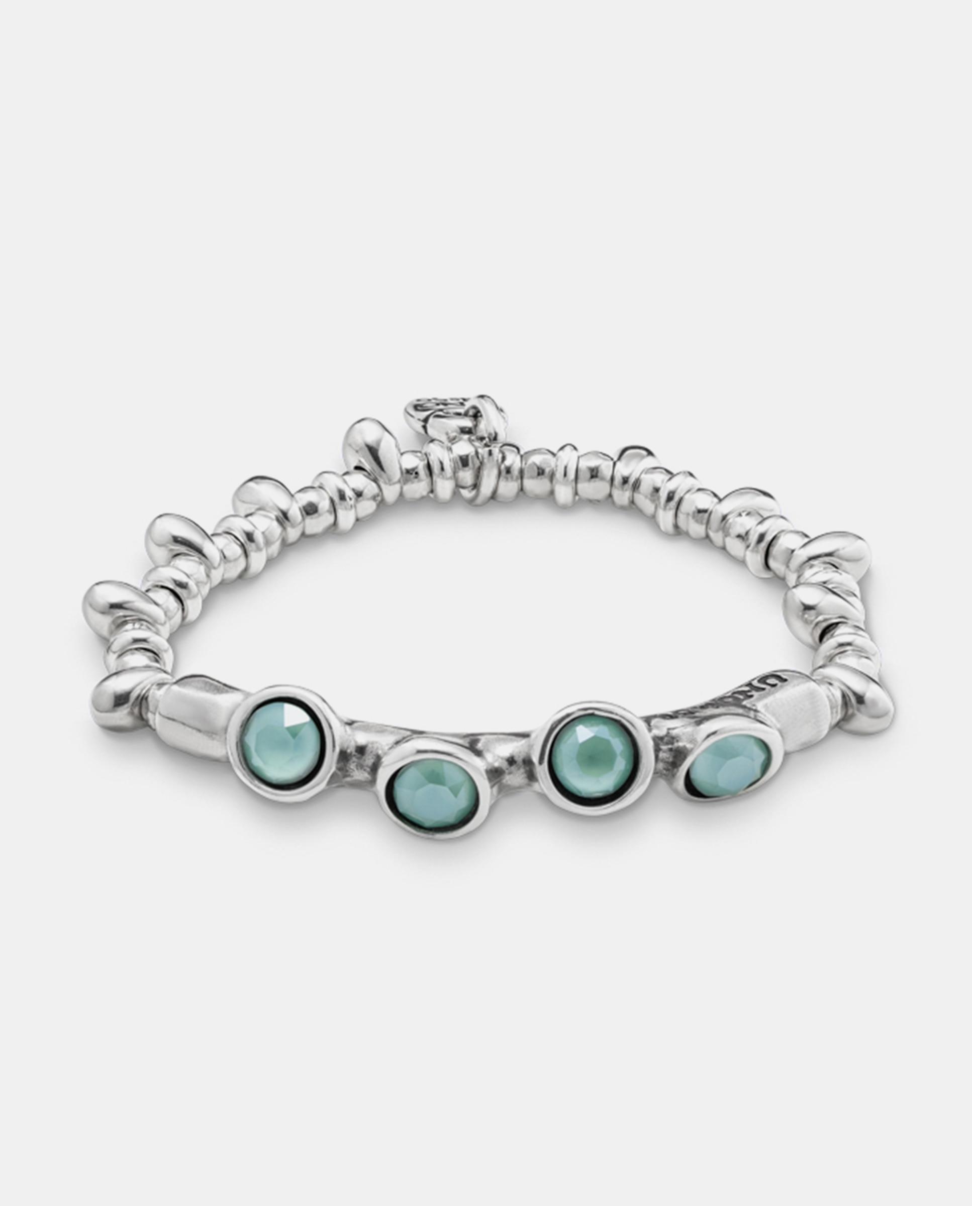 Pulseira de Couro Banhada em Prata de Lei com Cristais Prata-1