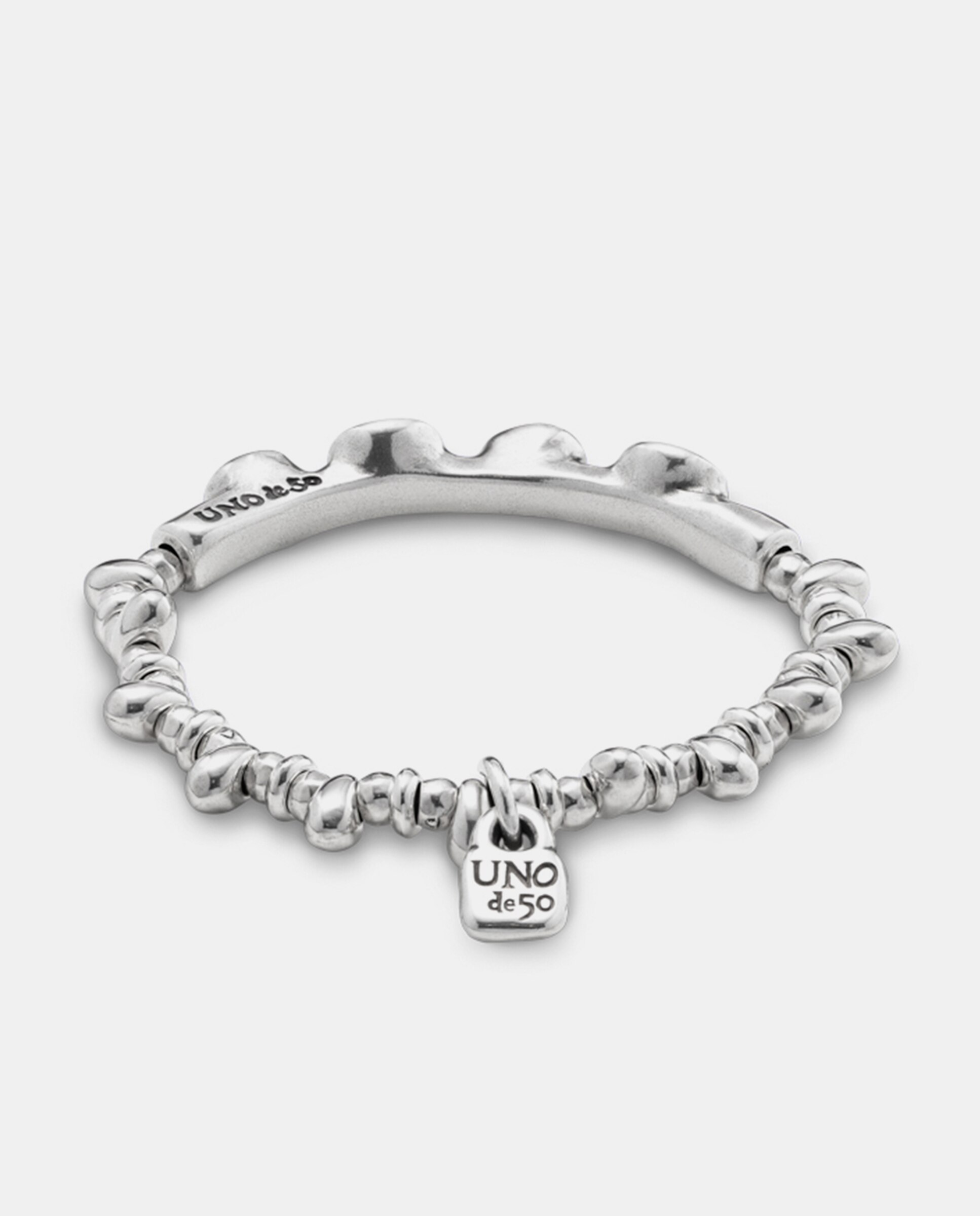 Pulseira de Couro Banhada em Prata de Lei com Cristais Prata-3