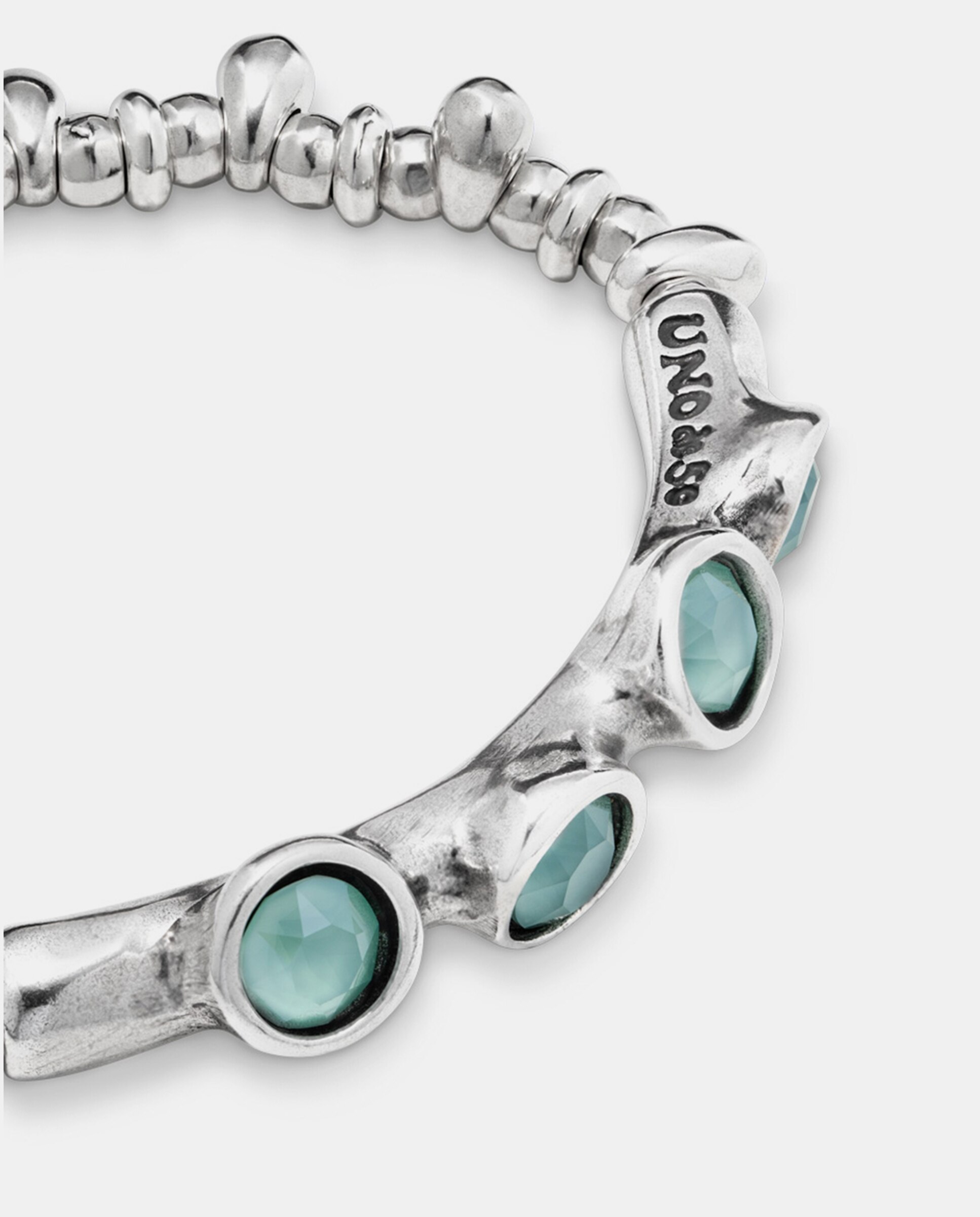 Pulseira de Couro Banhada em Prata de Lei com Cristais Prata-4