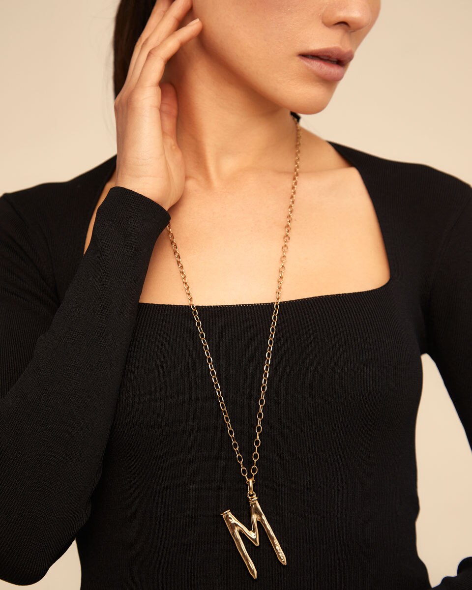 Pendente Banhado em Ouro 18k de Letra M Ouro-4