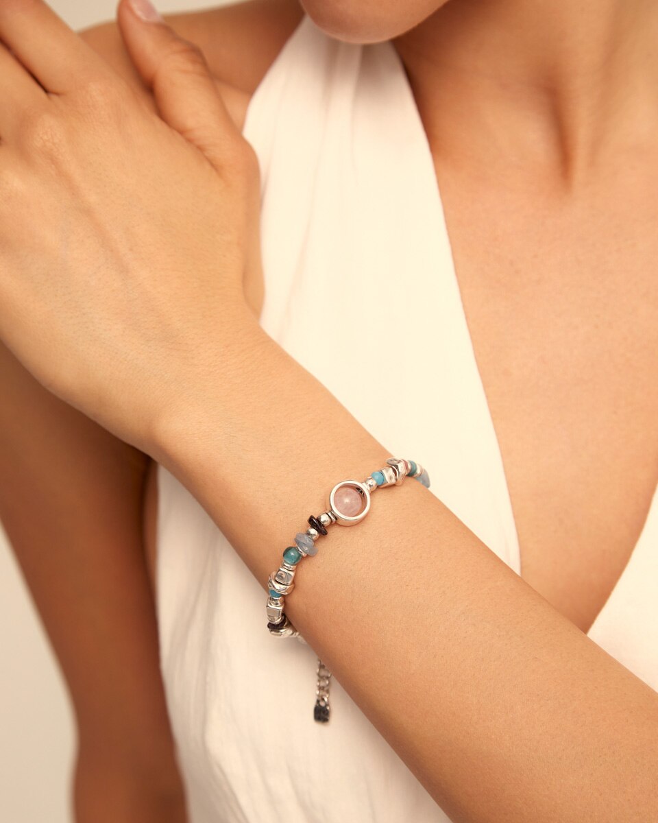 Pulseira Banhada em Prata de Lei com Pedras e Cristais Prata-5