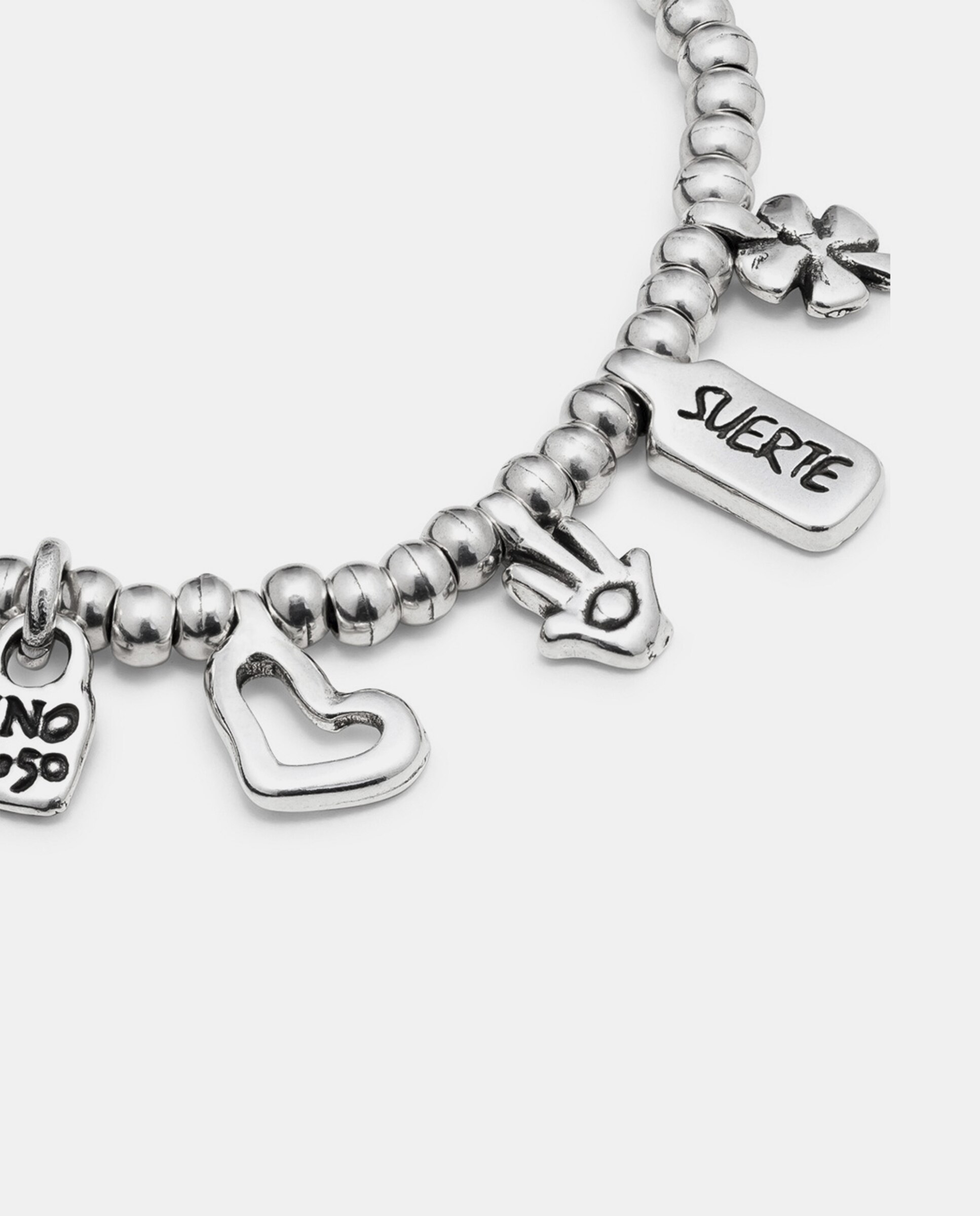 Pulseira Banhada em Prata de Lei com Charm Coração, Trevo e Mão Prata-4