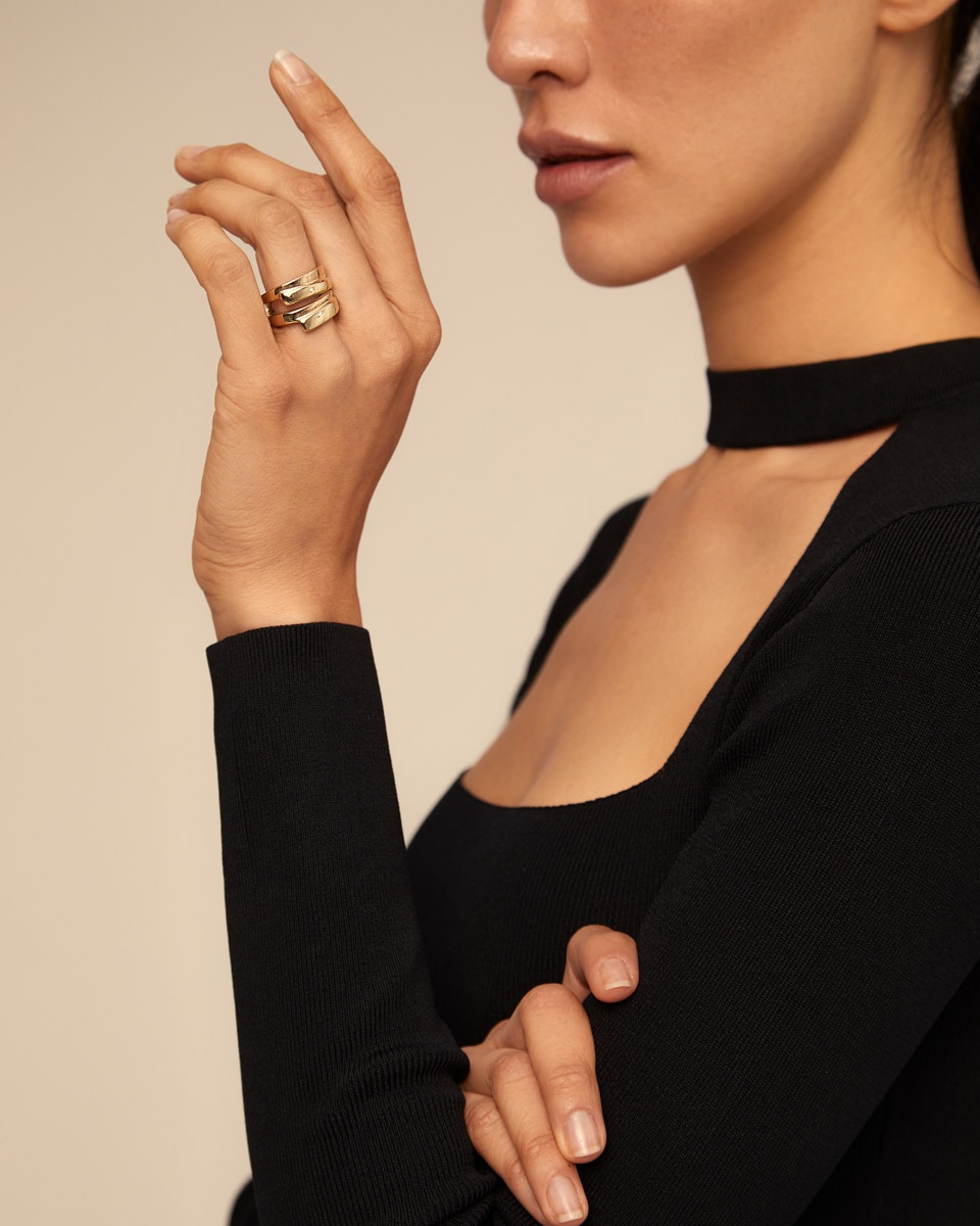 Anel Irregular Banhado a Ouro de 18k Ouro-4
