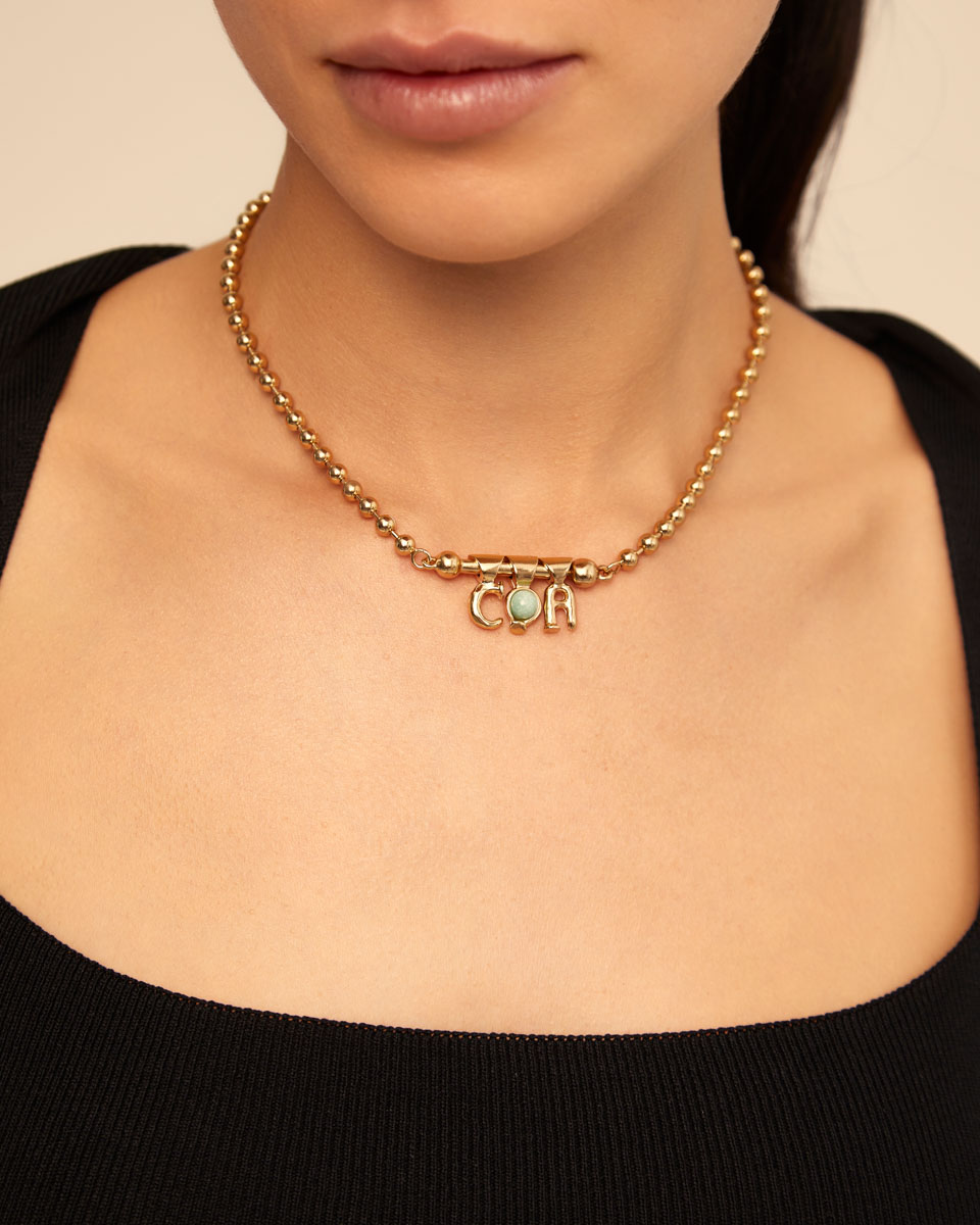 Charm Banhado a Ouro de 18k e Pedra Amazonita Ouro-3