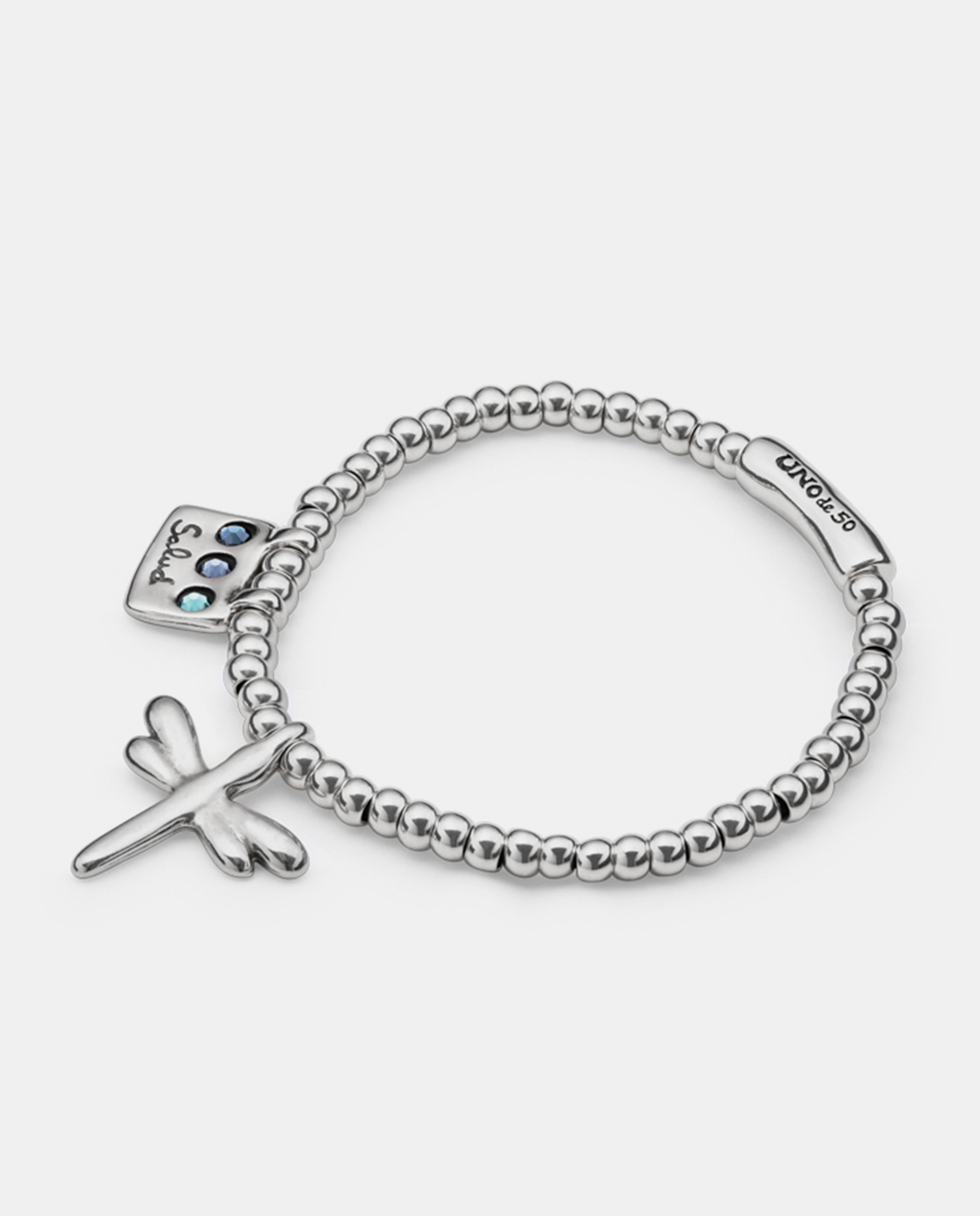 Pulseira Elástica Saúde Banhada em Prata de Lei e Cristal Prata-1
