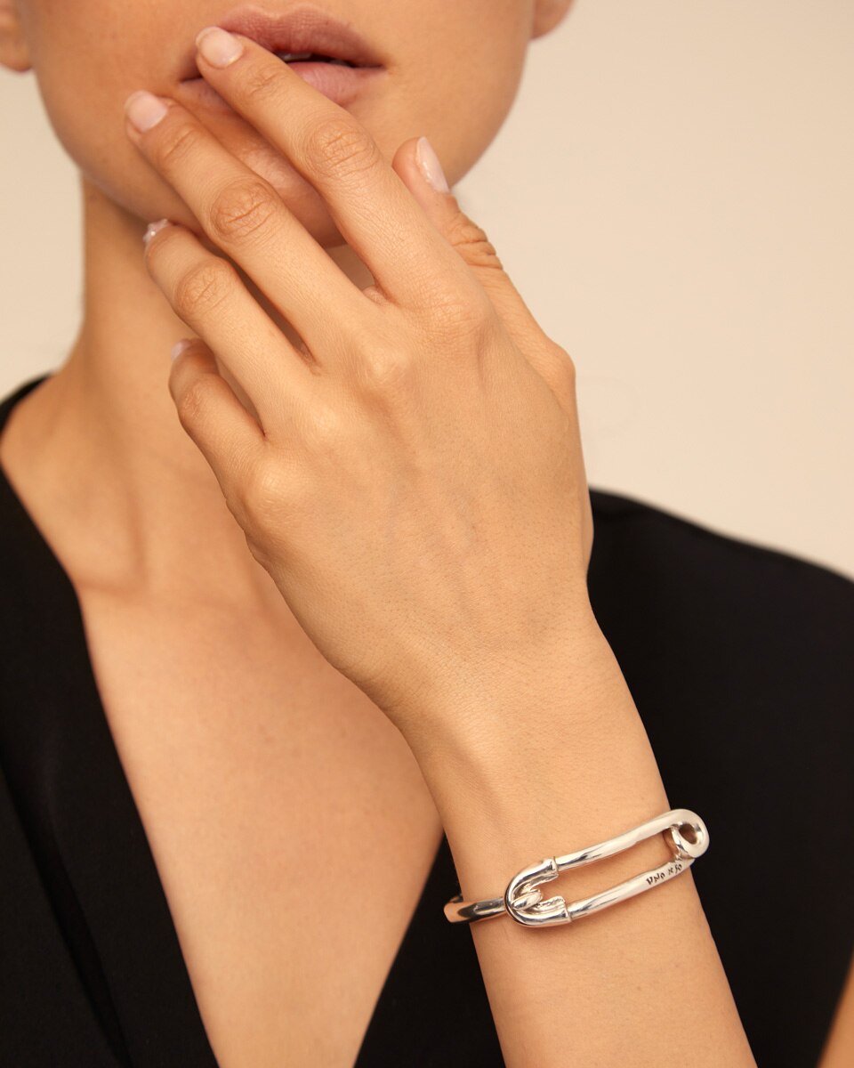 Pulseira Banhada em Prata de Lei em Forma de Alfinete de Ama Prata-5