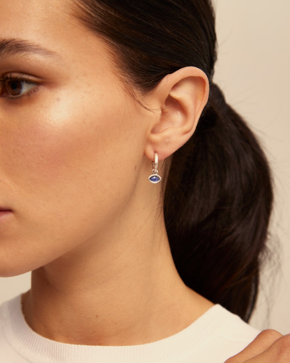 Charm de Piercing Banhado em Prata de Lei de Olho e Um Cristal Prata-4