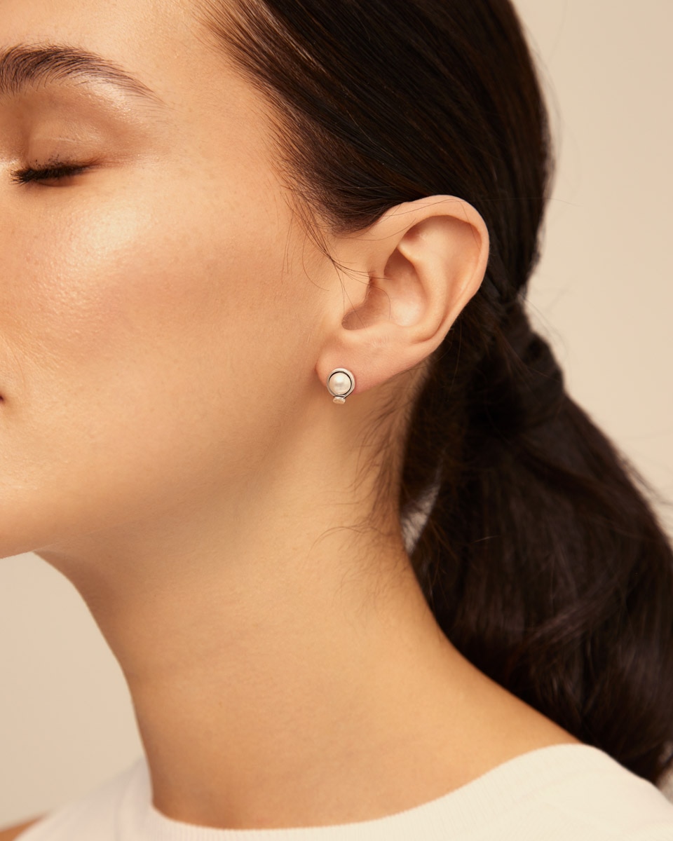 Piercing Banhado em Prata de Lei de Círculo Cravado e Pérola Prata-4