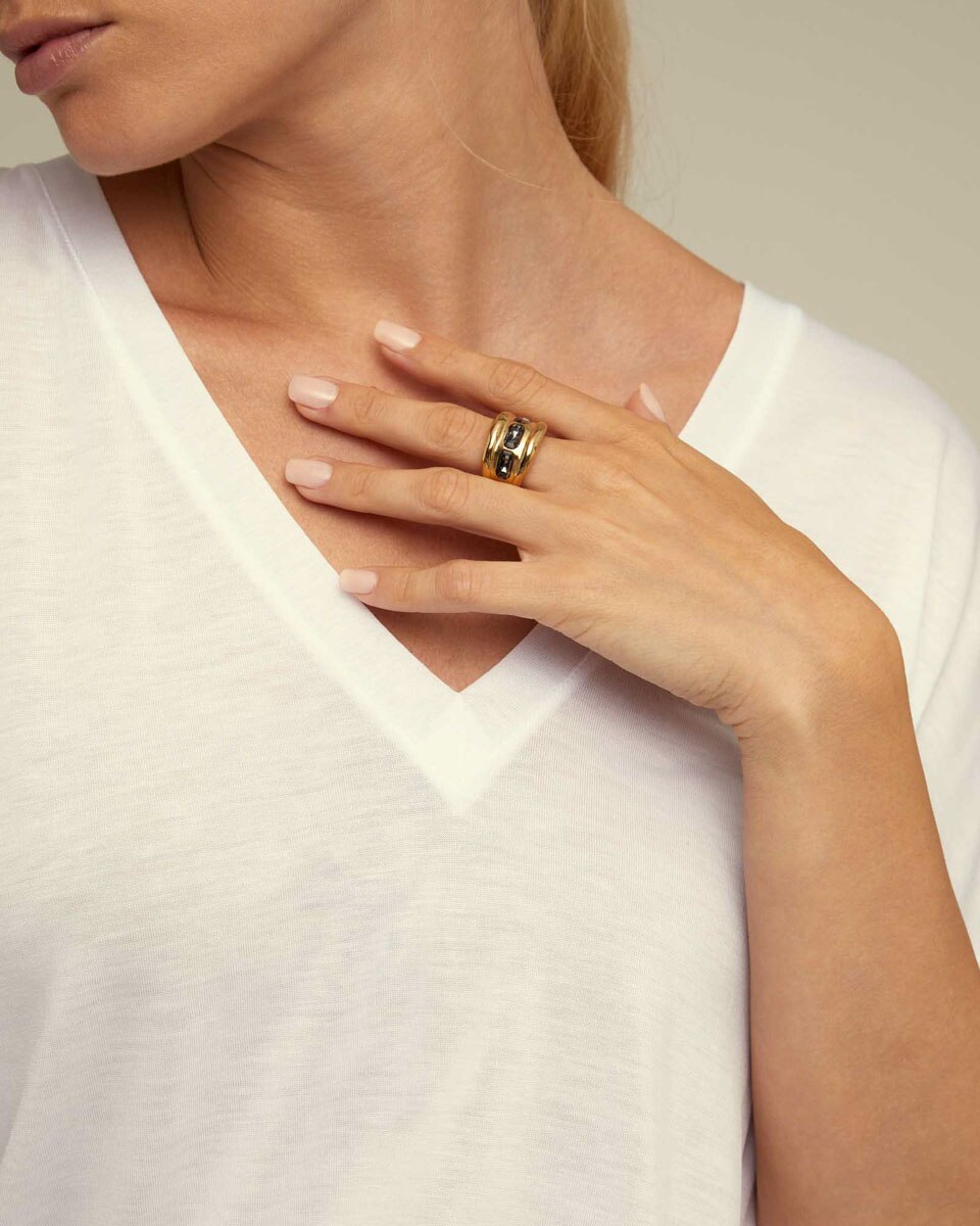 Anel Banhado a Ouro 18k e 3 Cristais Ouro-4