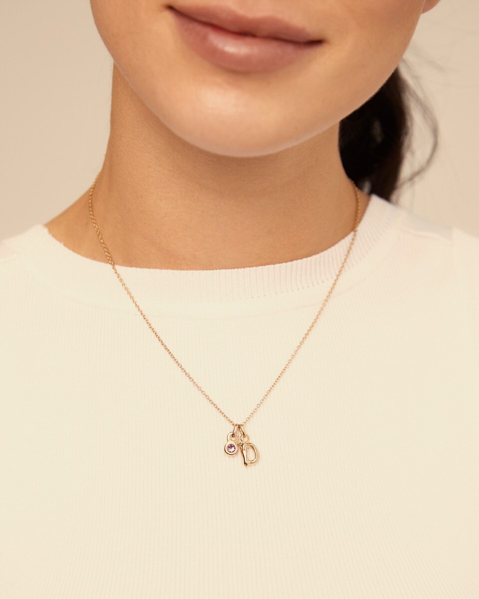 Charm Banhado em Ouro de 18k com Forma Redonda e Um Cristal Rosa Ouro-4