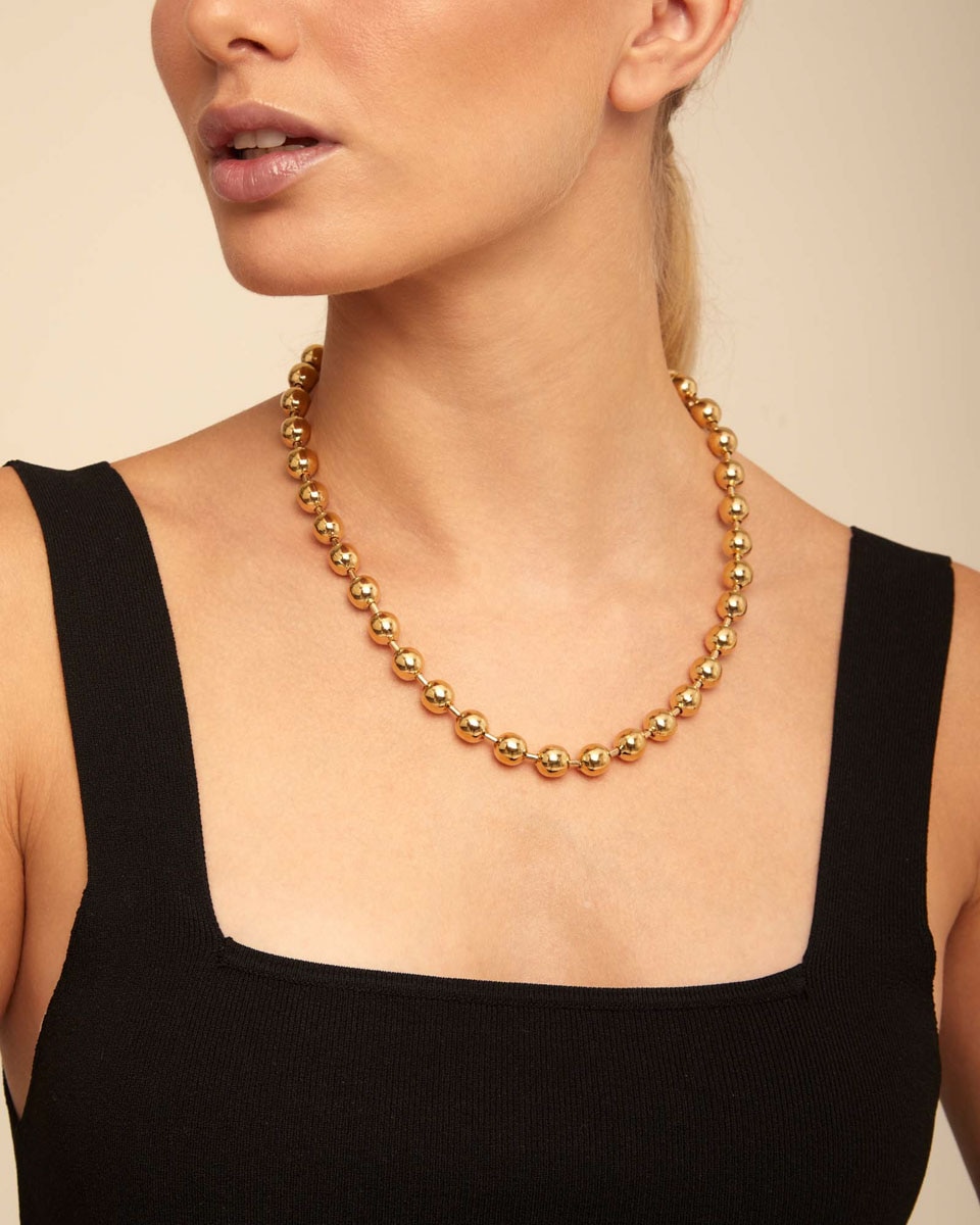 Colar Banhado a Ouro de 18k com Contas Esféricas Ouro-5