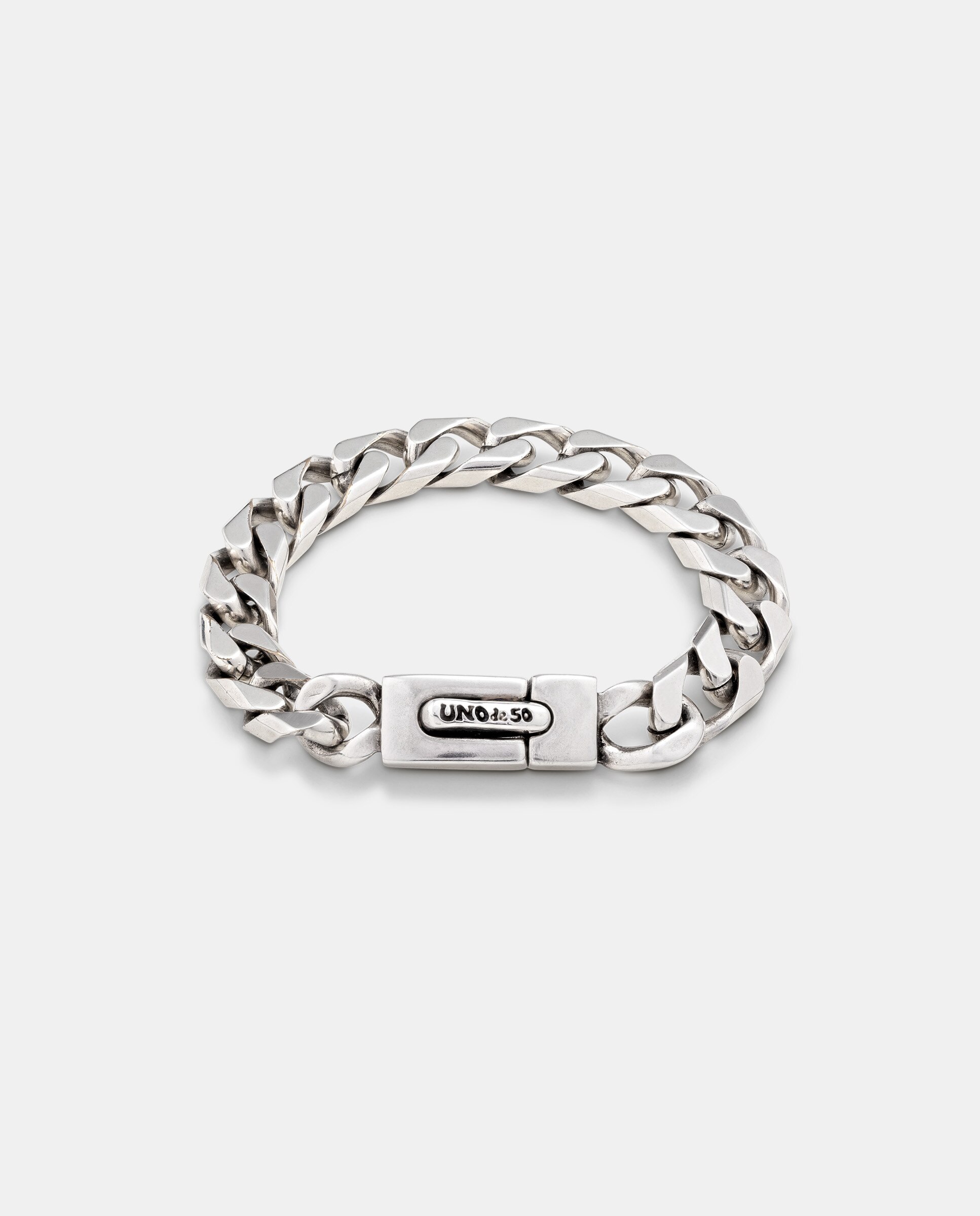 Pulseira Banhada em Prata de Lei de Corrente Barbada Pisada Média Prata-2