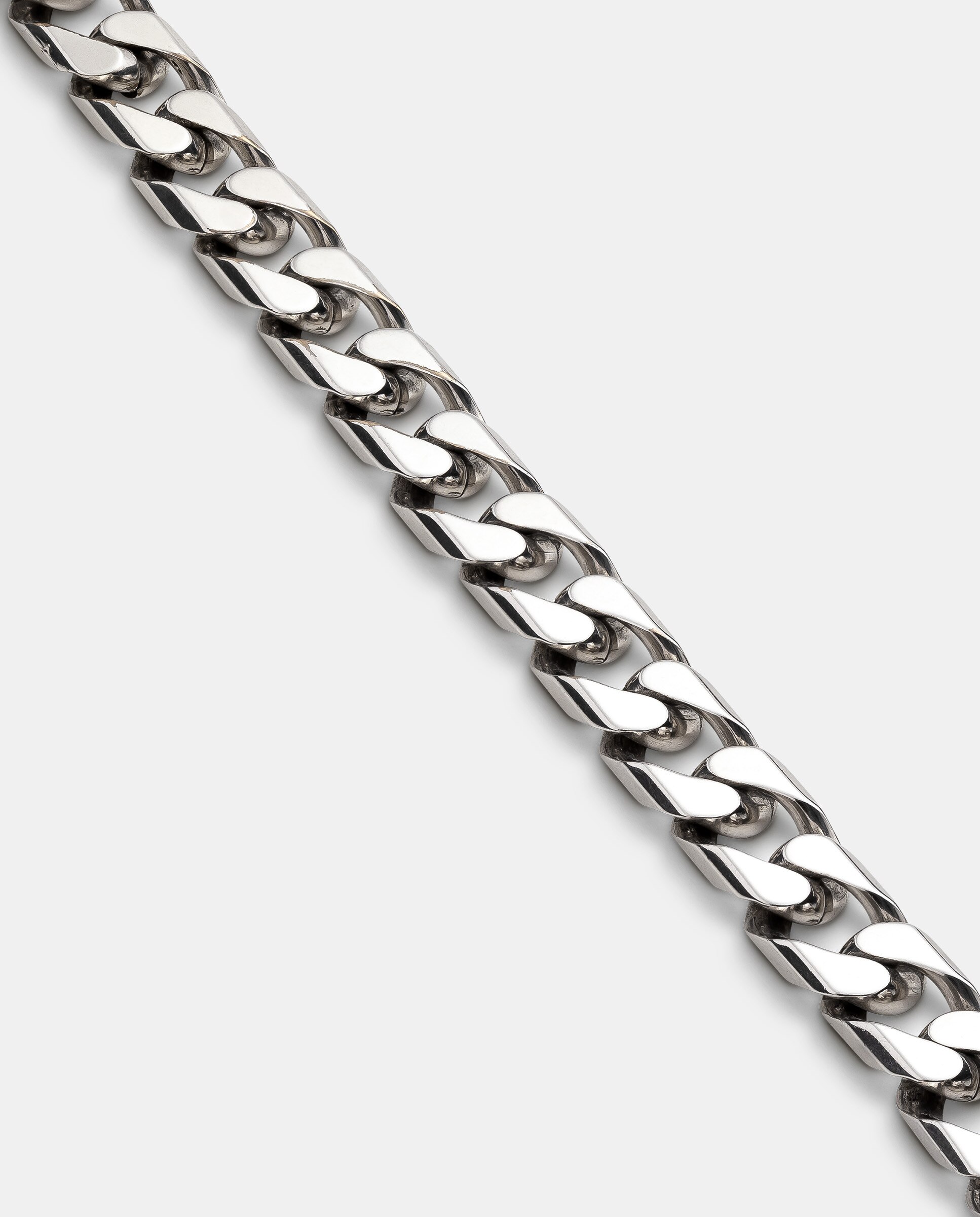 Pulseira Banhada em Prata de Lei de Corrente Barbada Pisada Média Prata-3