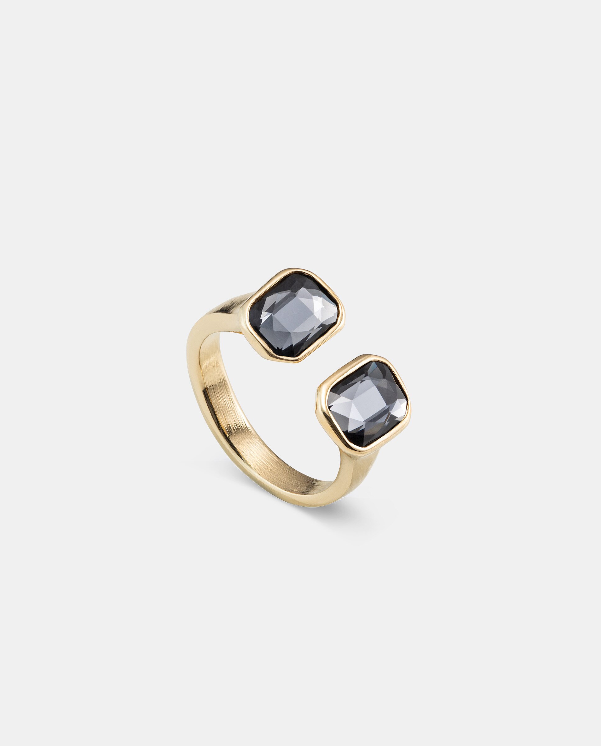 Anel Banhado a Ouro 18k com 3 Cristais em Cinzento-escuro Prata-1