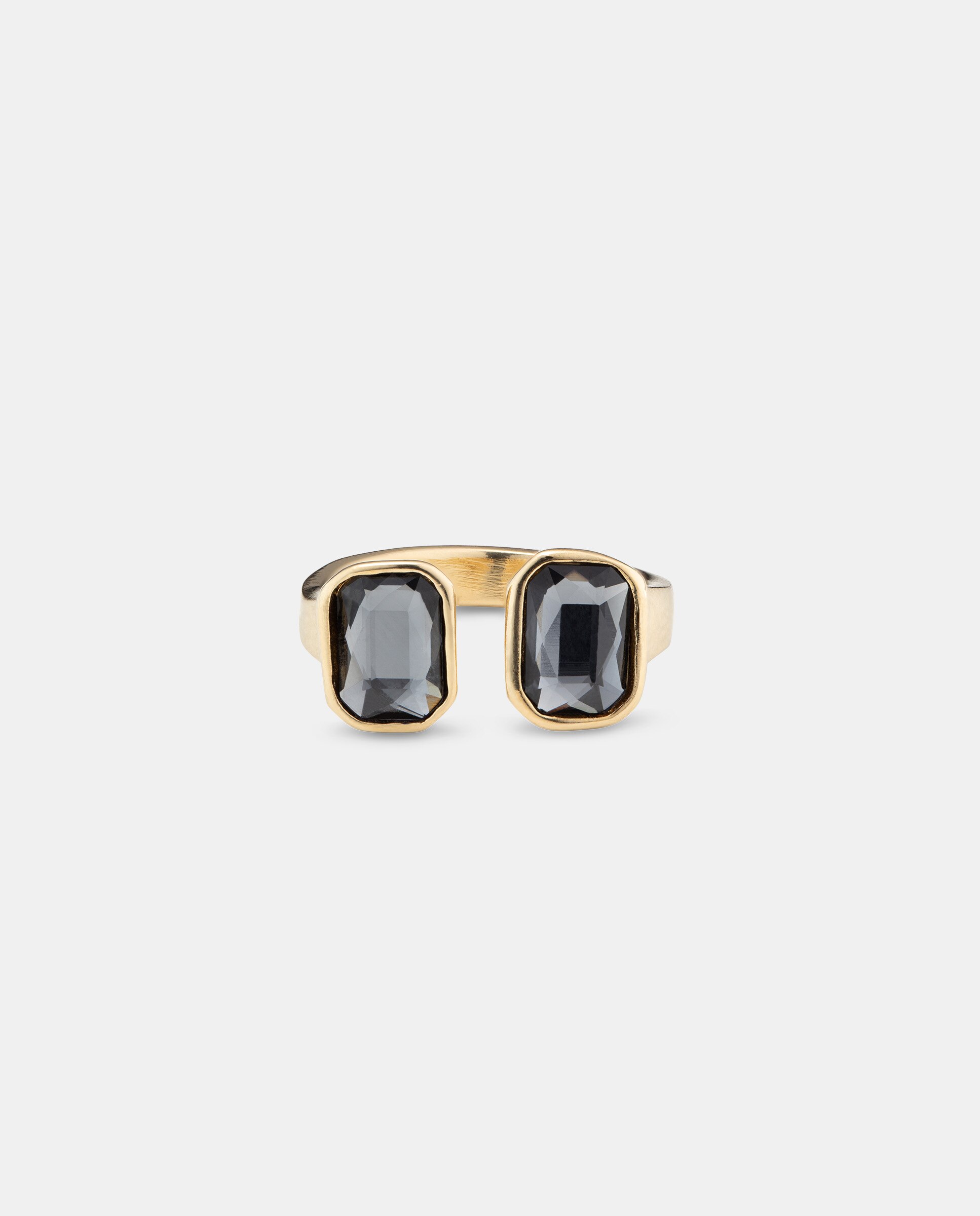 Anel Banhado a Ouro 18k com 3 Cristais em Cinzento-escuro Prata-2