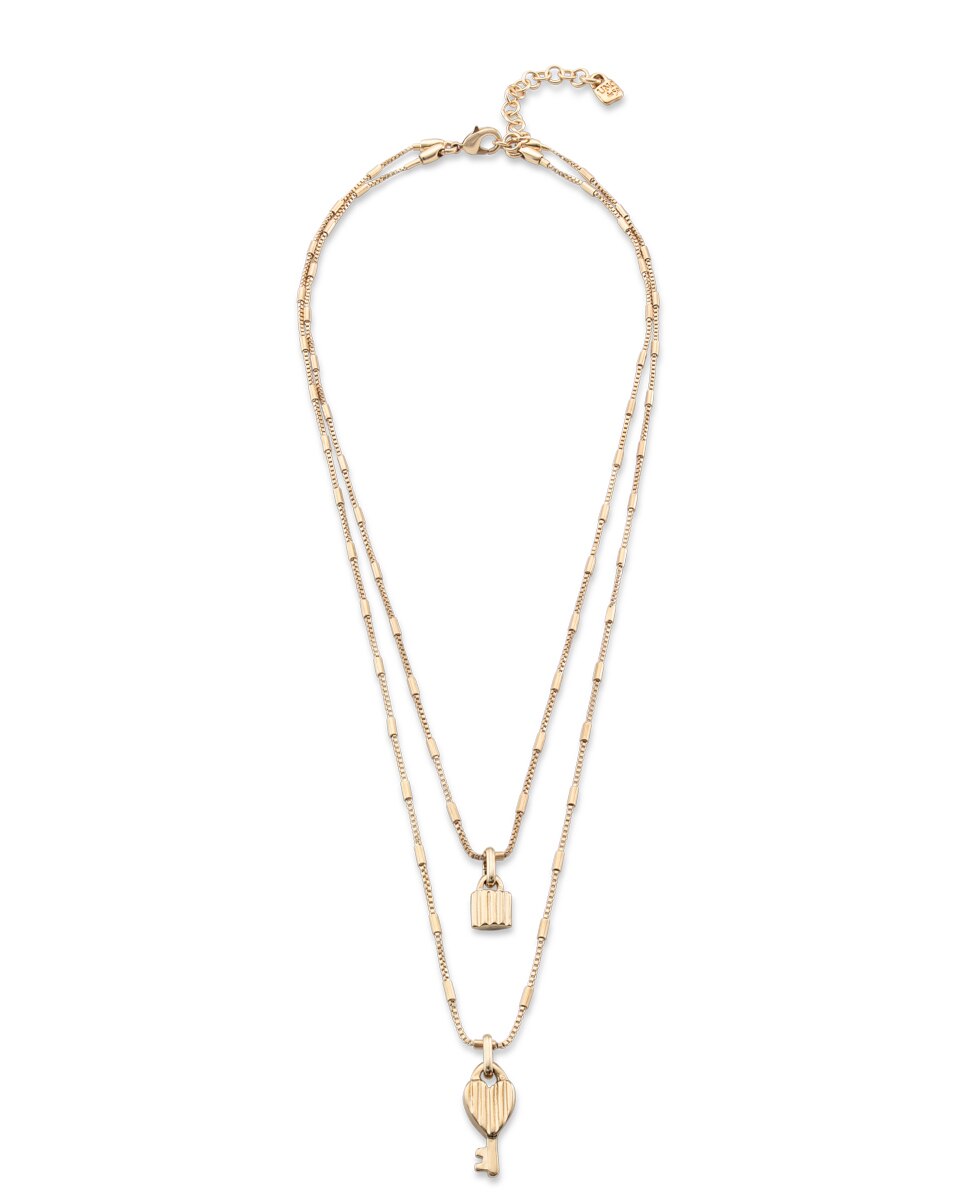 Pendentes Banhados a Ouro 18k com 2 Correntes e Charms de Chave e Cadeado Prata-1