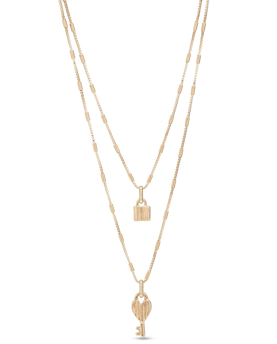 Pendentes Banhados a Ouro 18k com 2 Correntes e Charms de Chave e Cadeado Prata-2