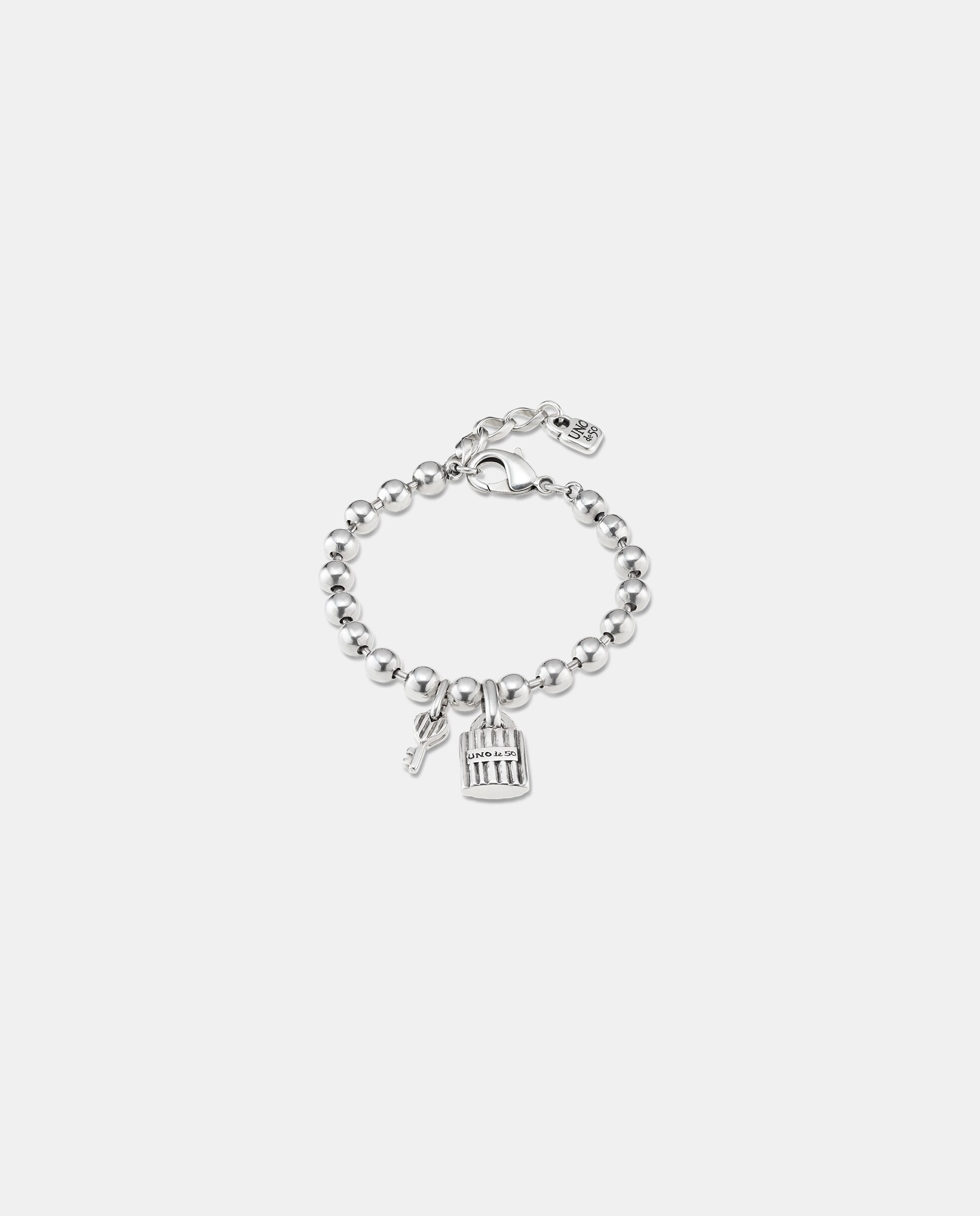 Pulseira Banhada em Prata de Lei com Charms Centrais de Cadeado e Chave Prata-1