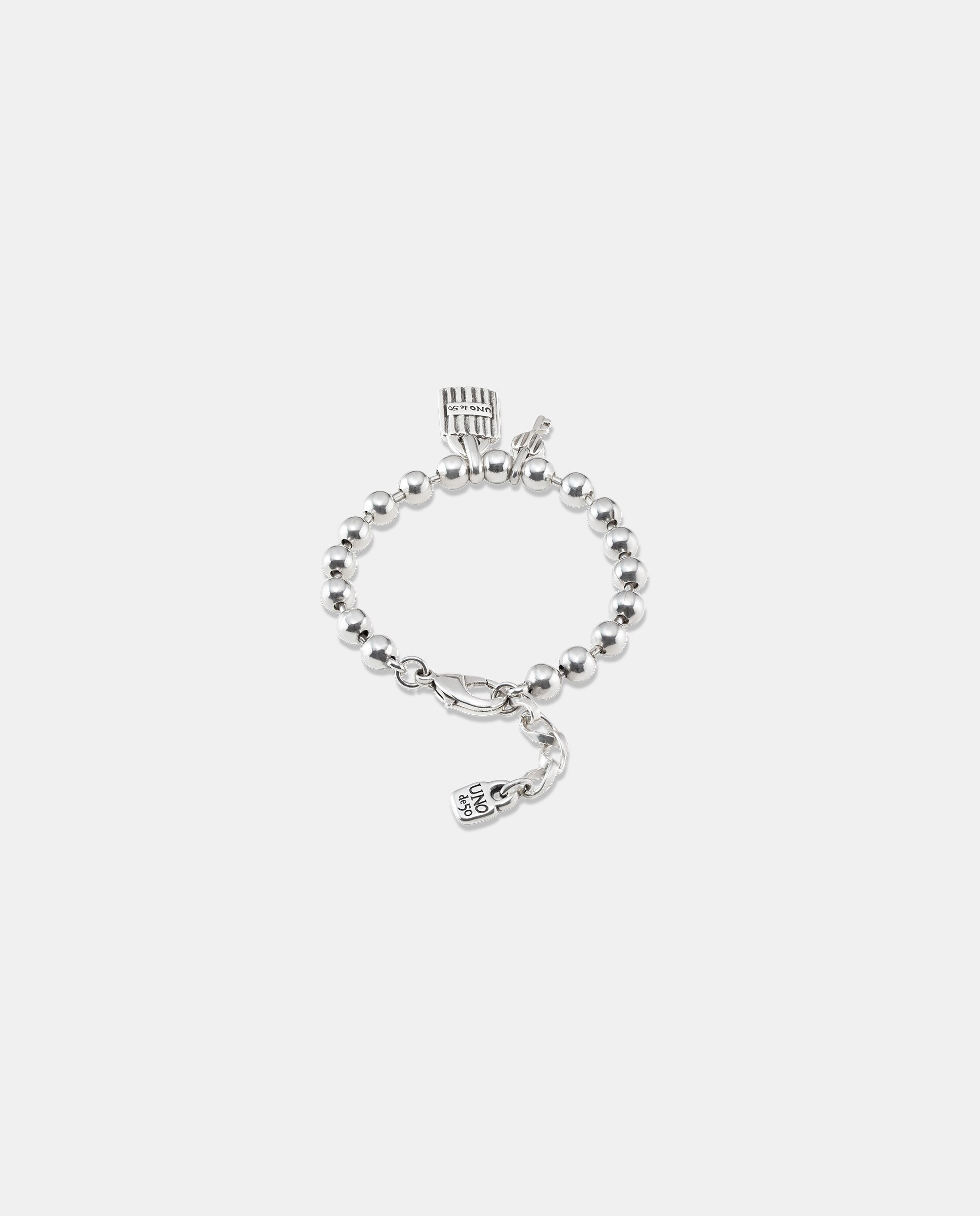 Pulseira Banhada em Prata de Lei com Charms Centrais de Cadeado e Chave Prata-2