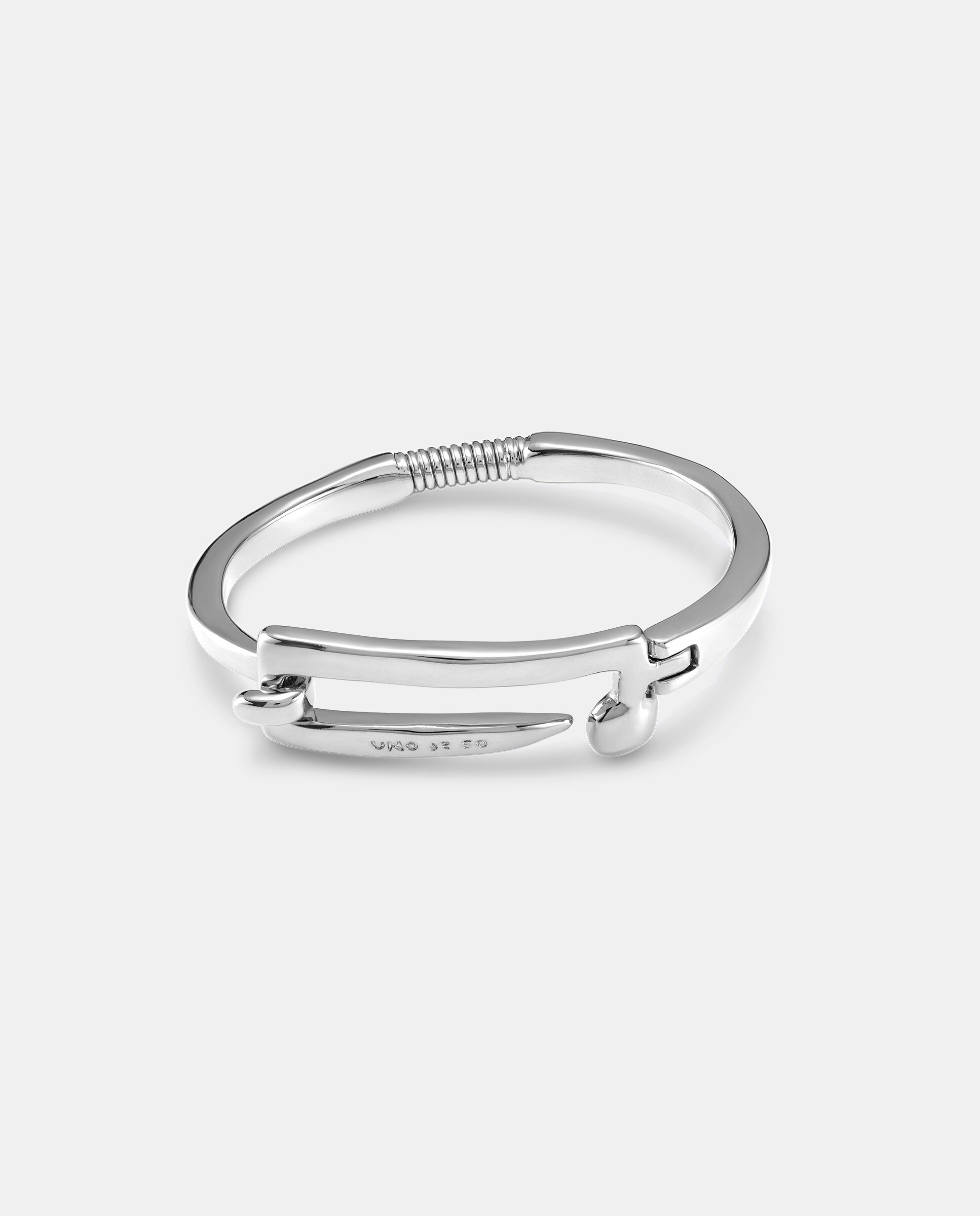 Pulseira Banhada em Prata de Lei de Fundição com Mola Visível e Fivela Central com Forma de Prego Prata-1