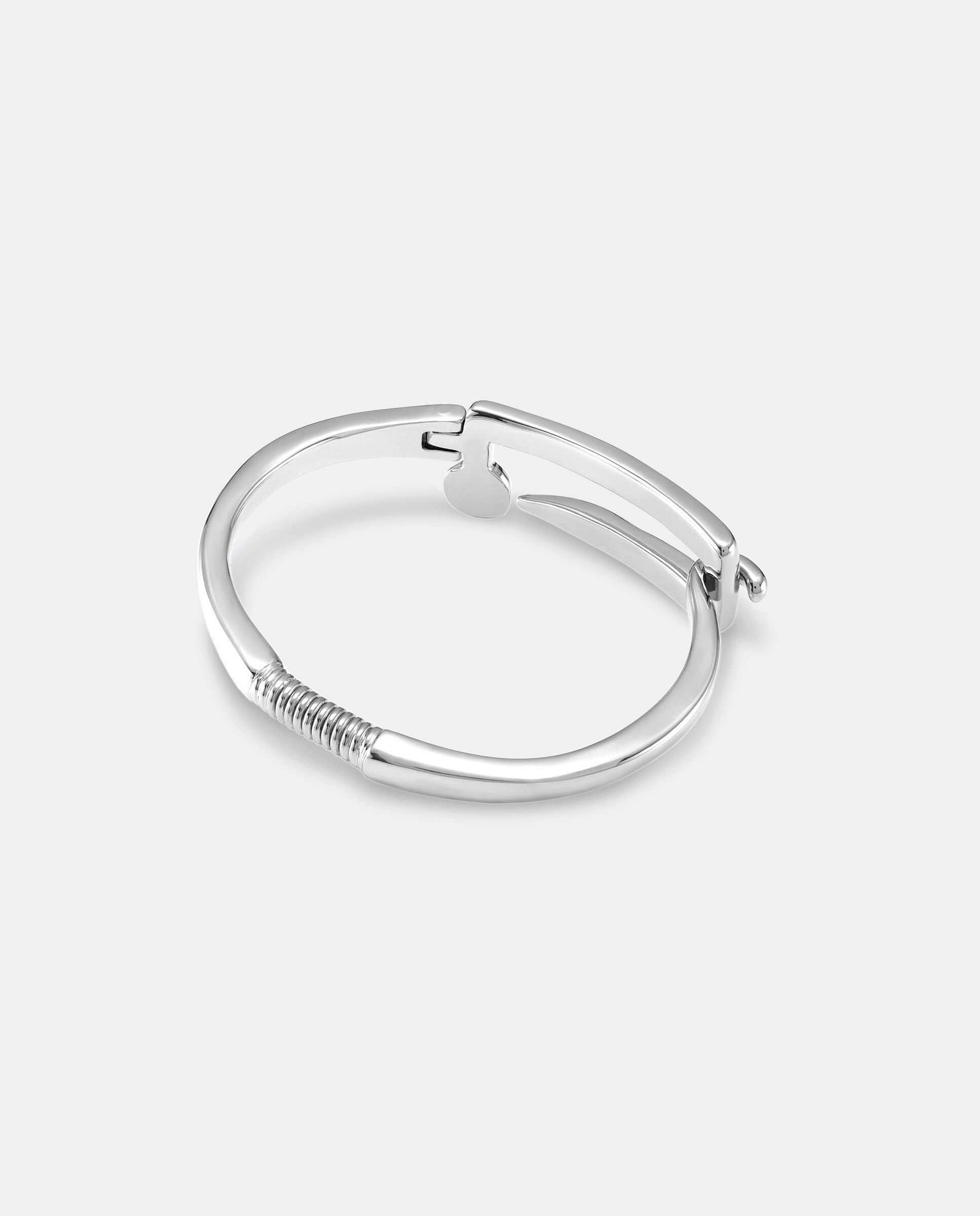 Pulseira Banhada em Prata de Lei de Fundição com Mola Visível e Fivela Central com Forma de Prego Prata-2