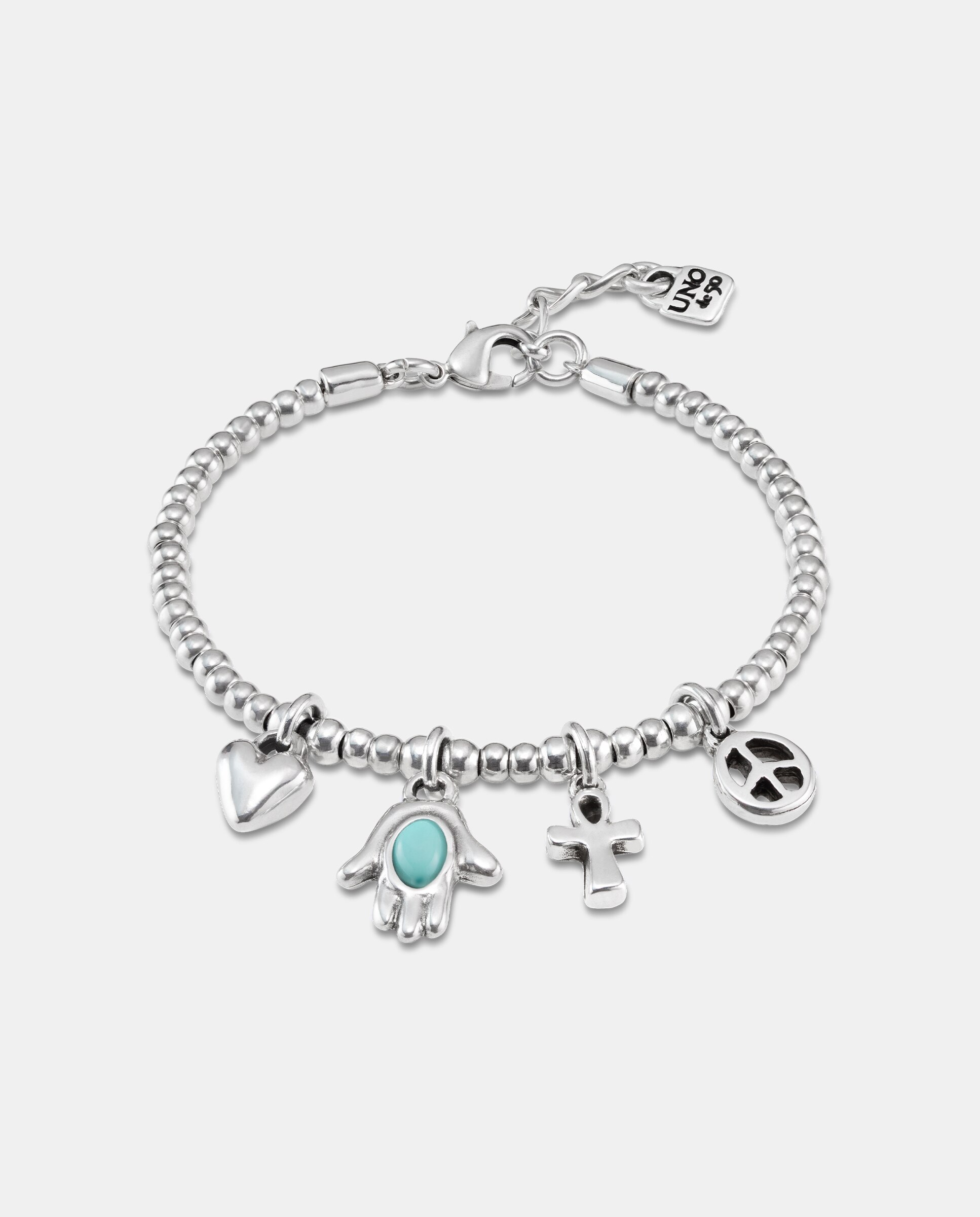 Pulseira Banhada em Prata de Lei com Corrente de Bolas e Charms Prata-1