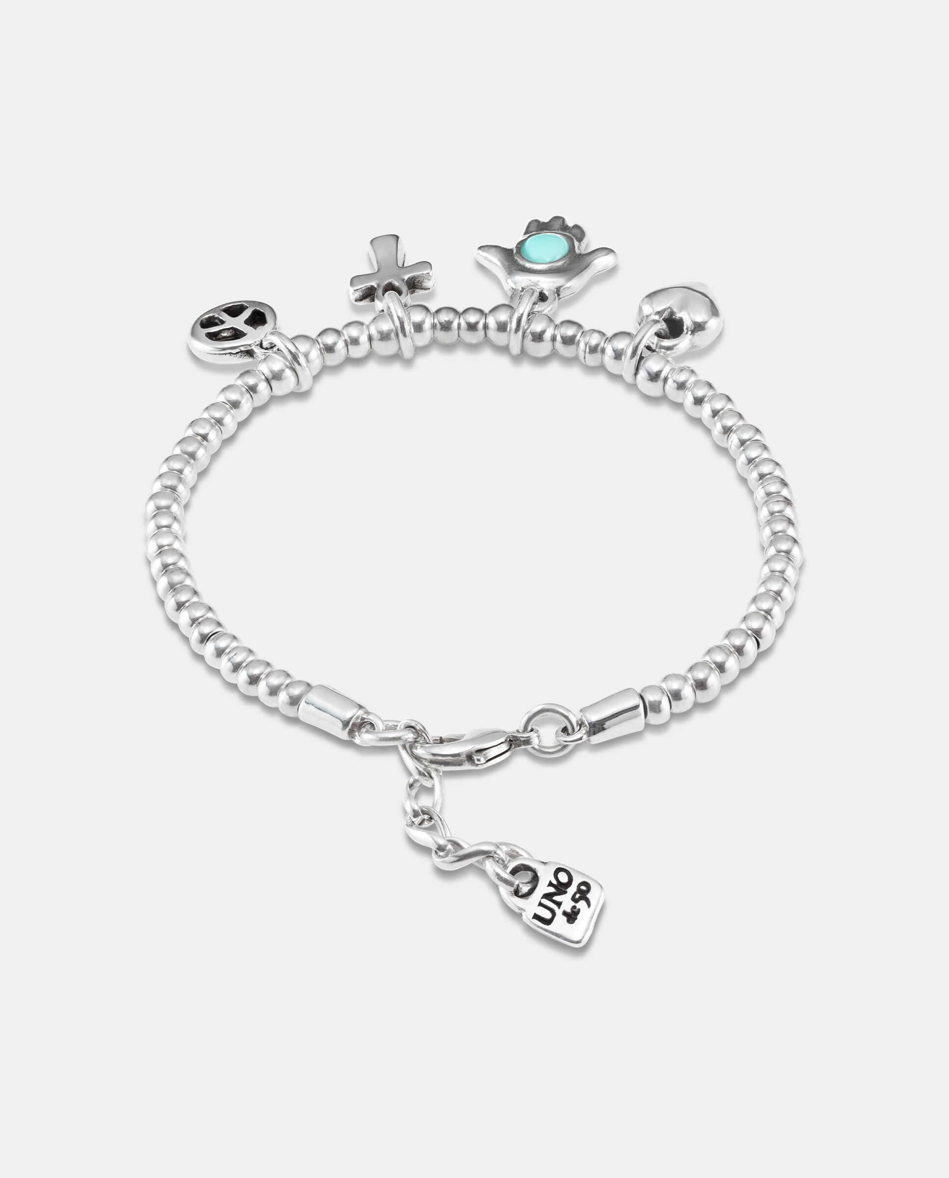 Pulseira Banhada em Prata de Lei com Corrente de Bolas e Charms Prata-2