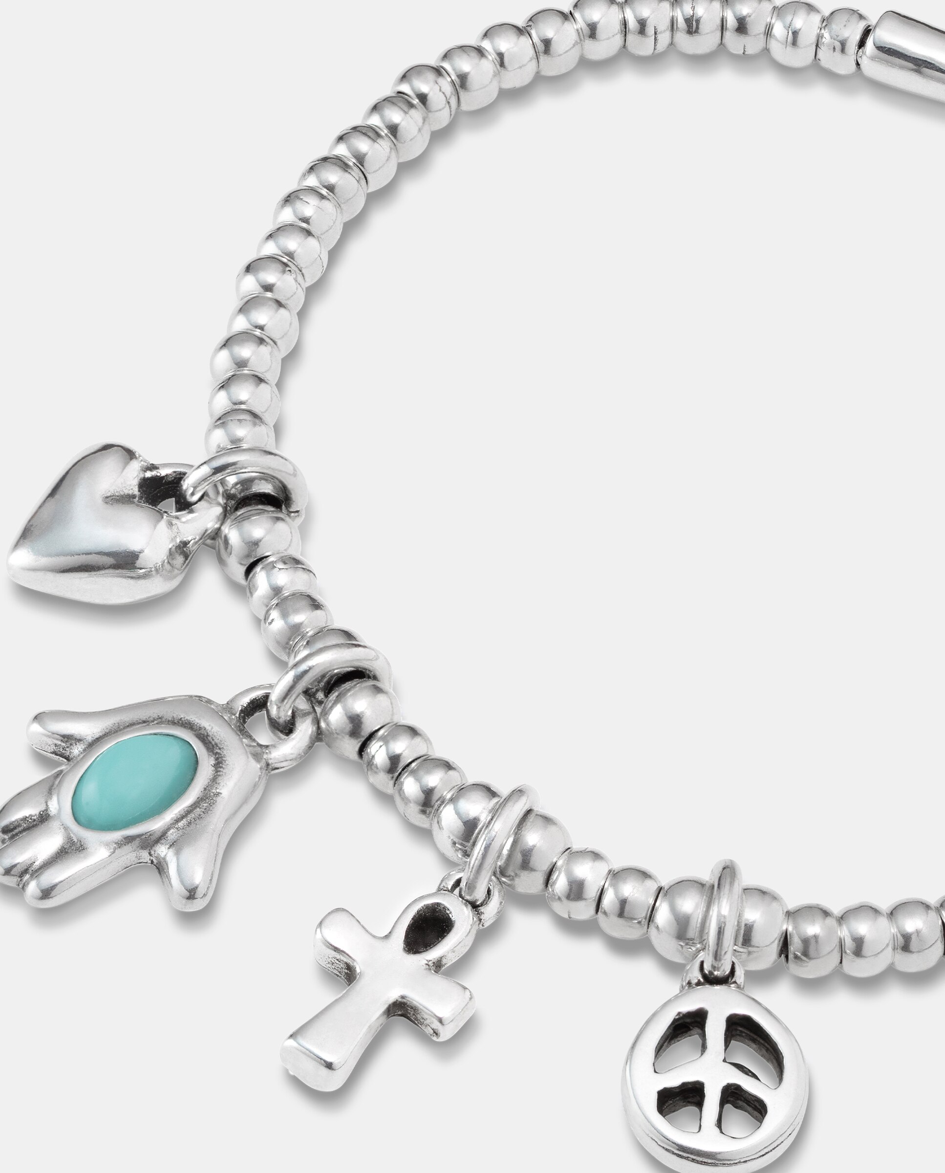 Pulseira Banhada em Prata de Lei com Corrente de Bolas e Charms Prata-3