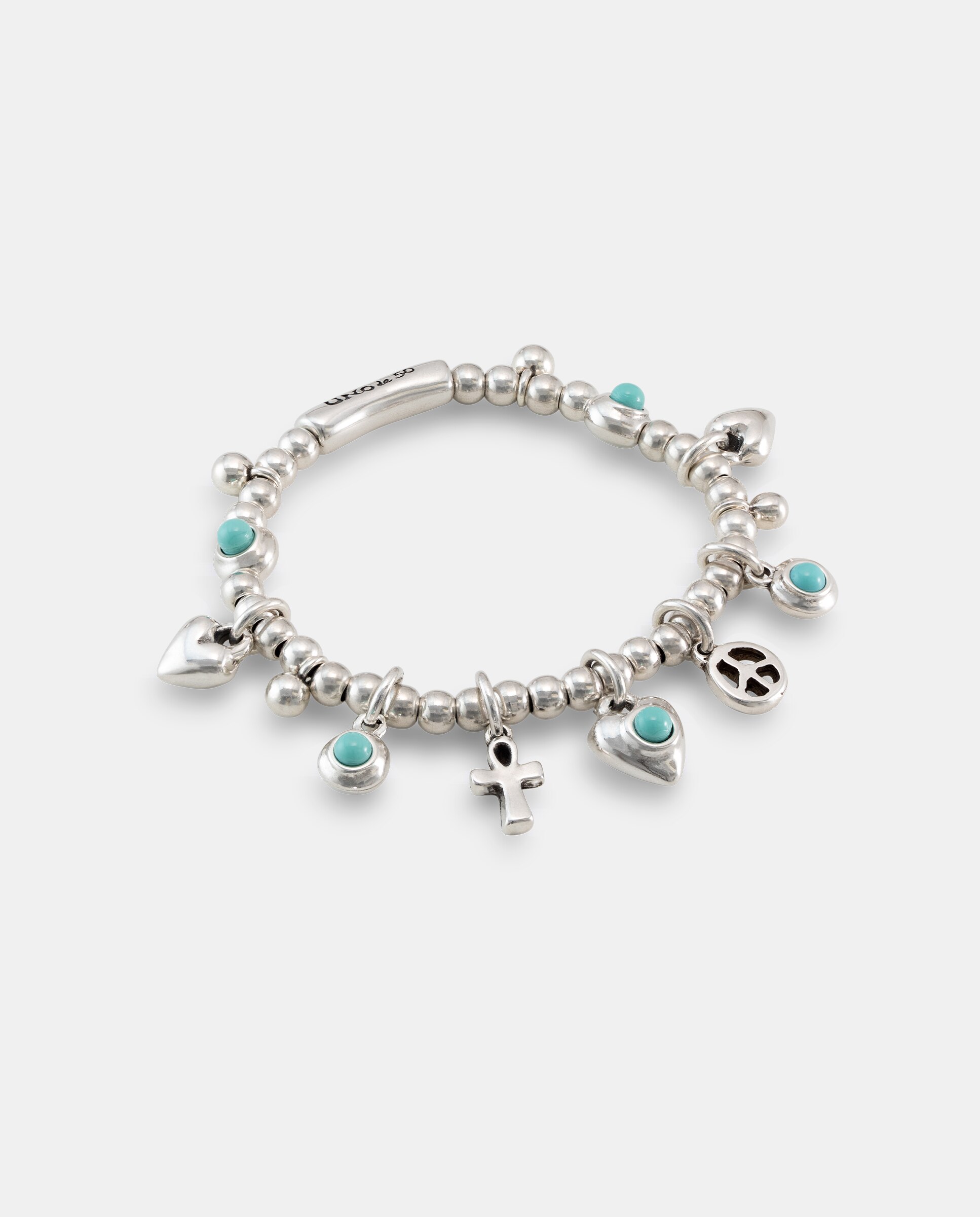 Pulseira de Bolas Banhadas em Prata de Lei com Charms Prata-2