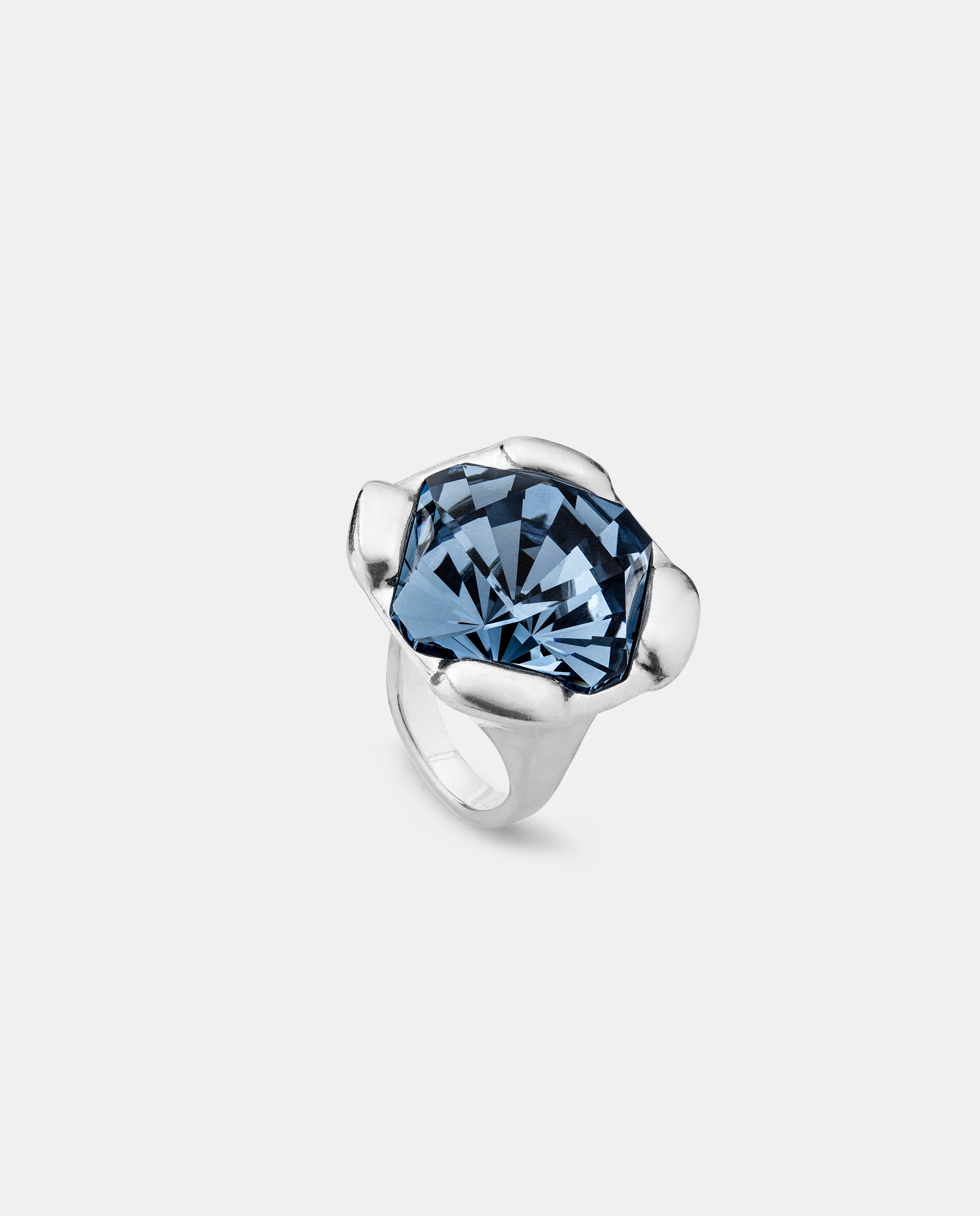 Anel Banhado em Prata de Lei com Cristal Azul Prata-1