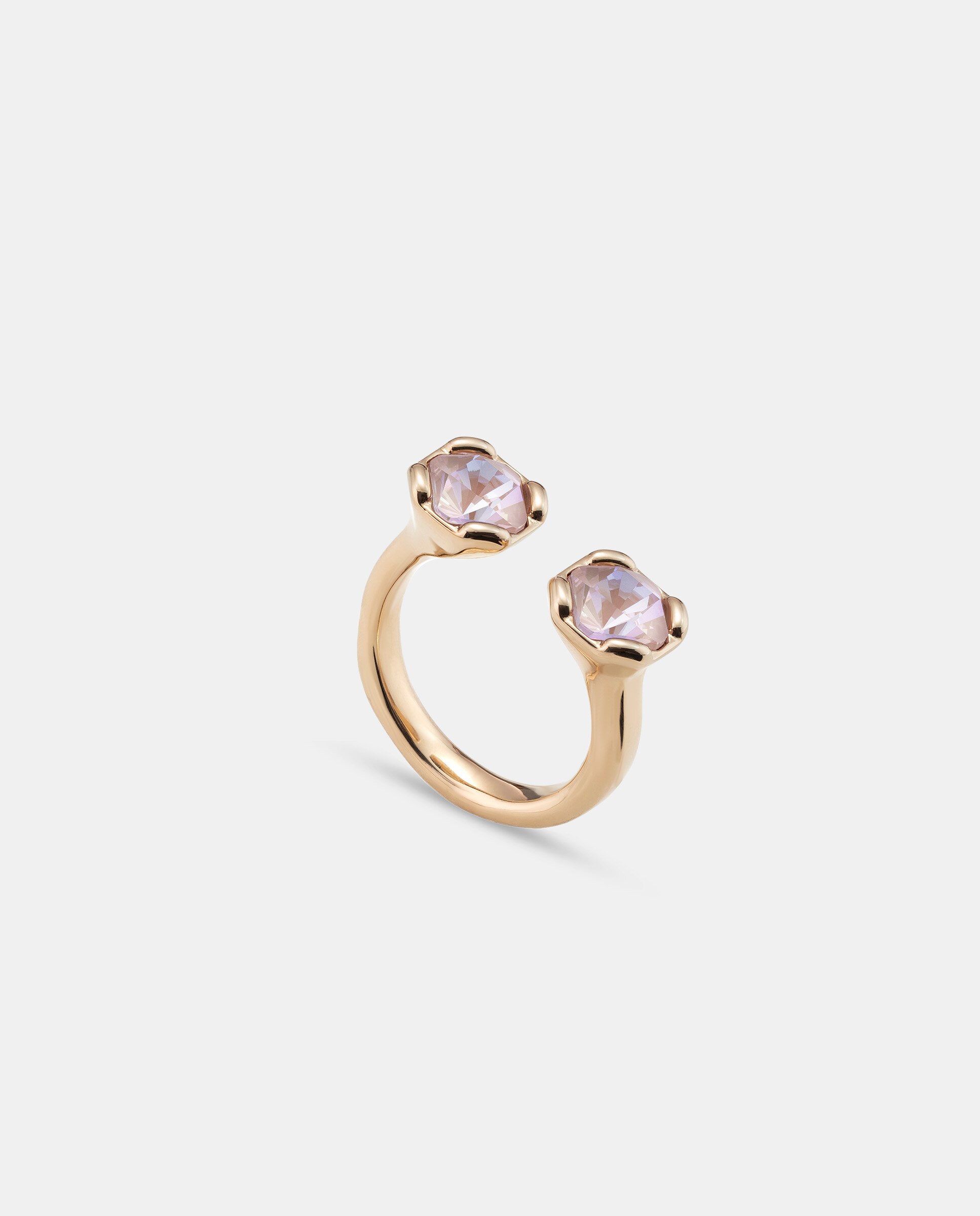 Anel Banhado a Ouro 18k com Dois Cristais Rosa Opostos Ouro-1