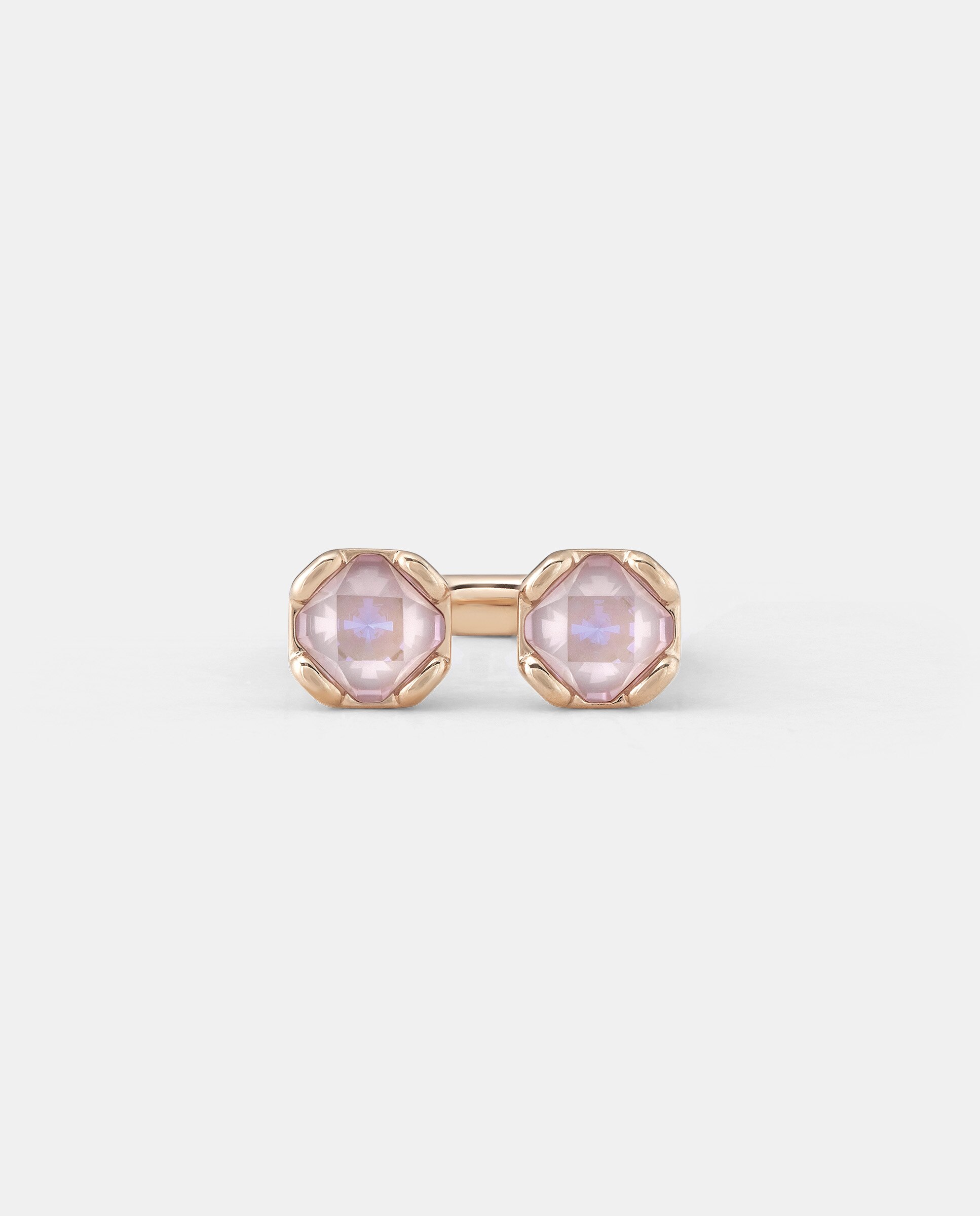 Anel Banhado a Ouro 18k com Dois Cristais Rosa Opostos Ouro-3