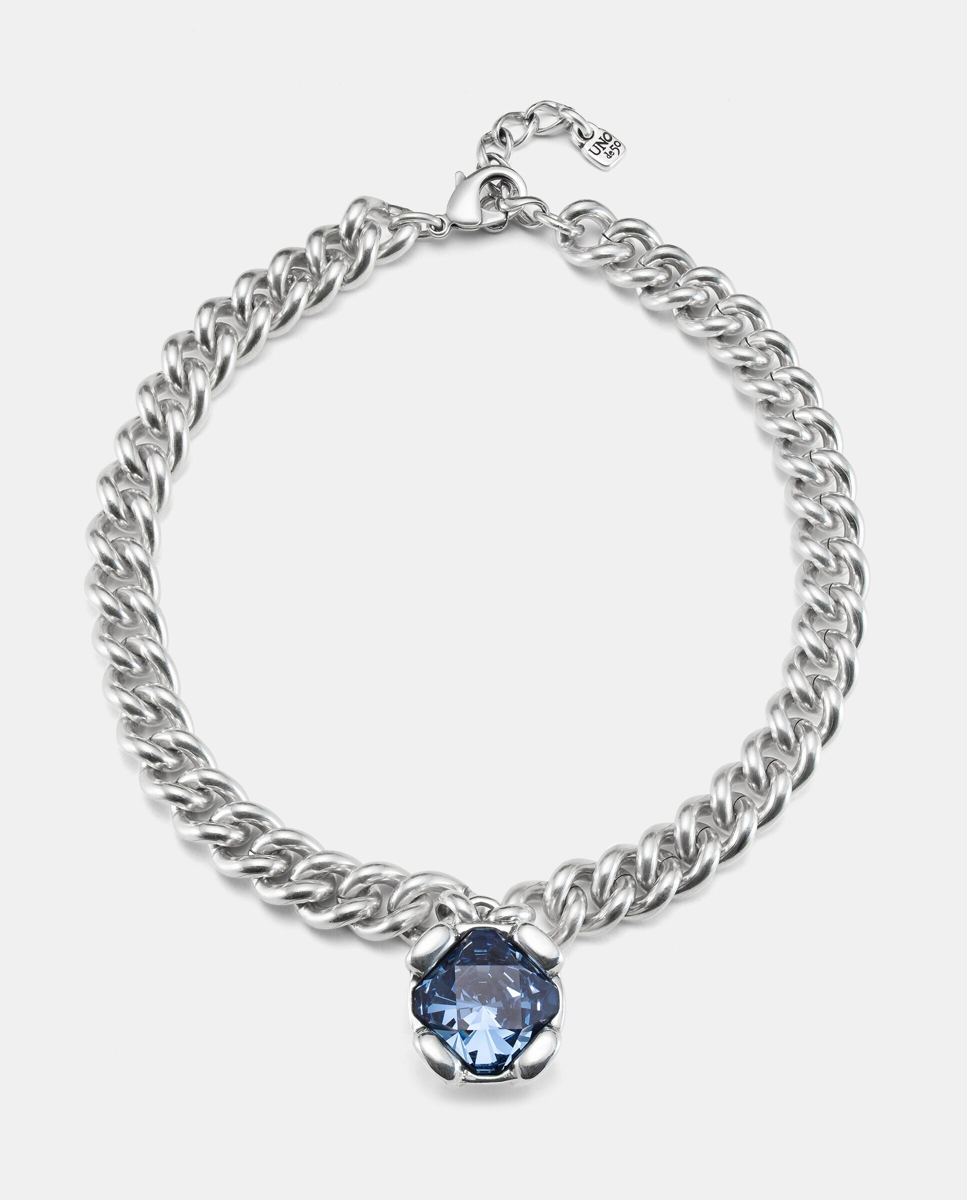 Colar Banhado em Prata de Lei e Cristal Central Azul Prata-1