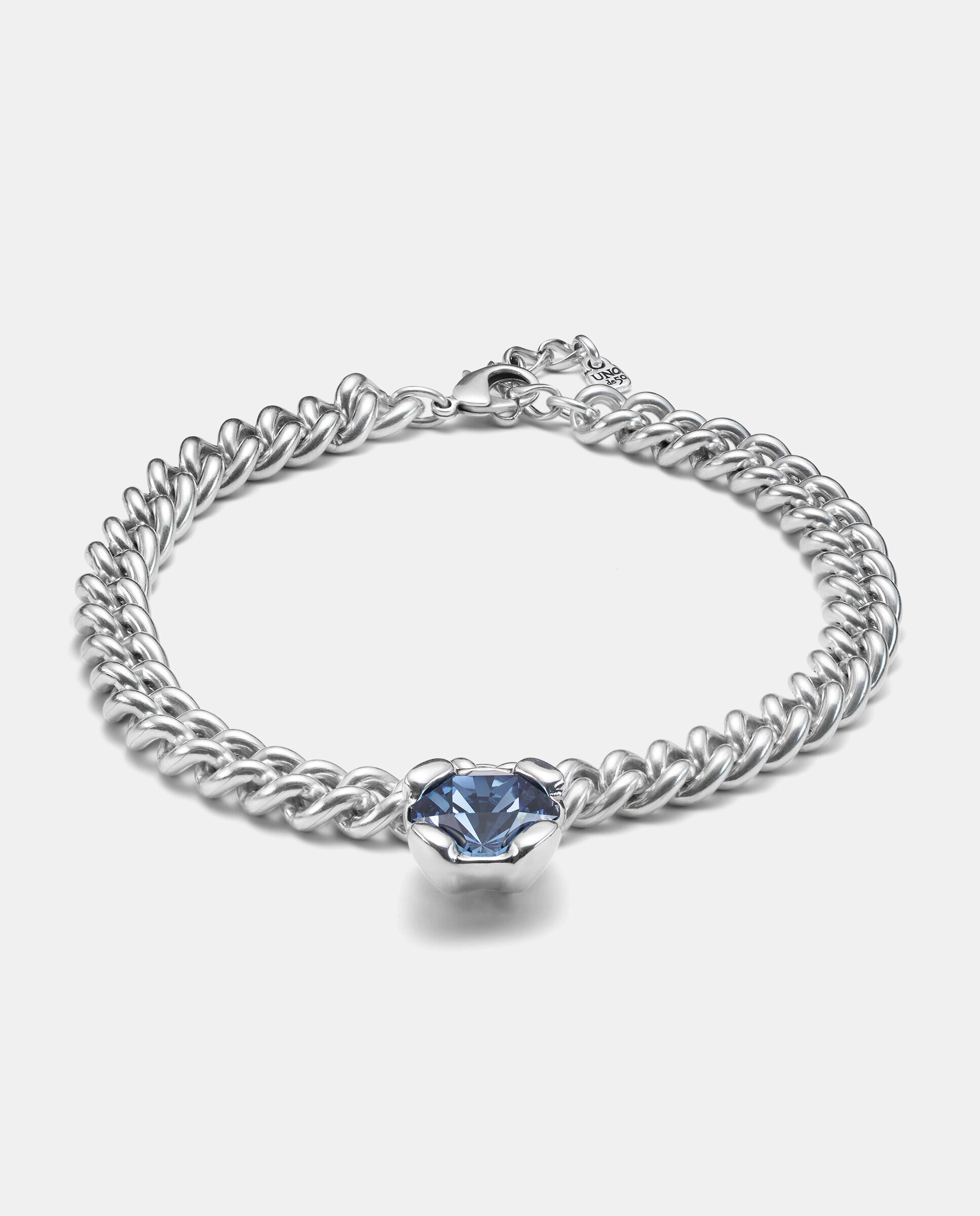Colar Banhado em Prata de Lei e Cristal Central Azul Prata-3