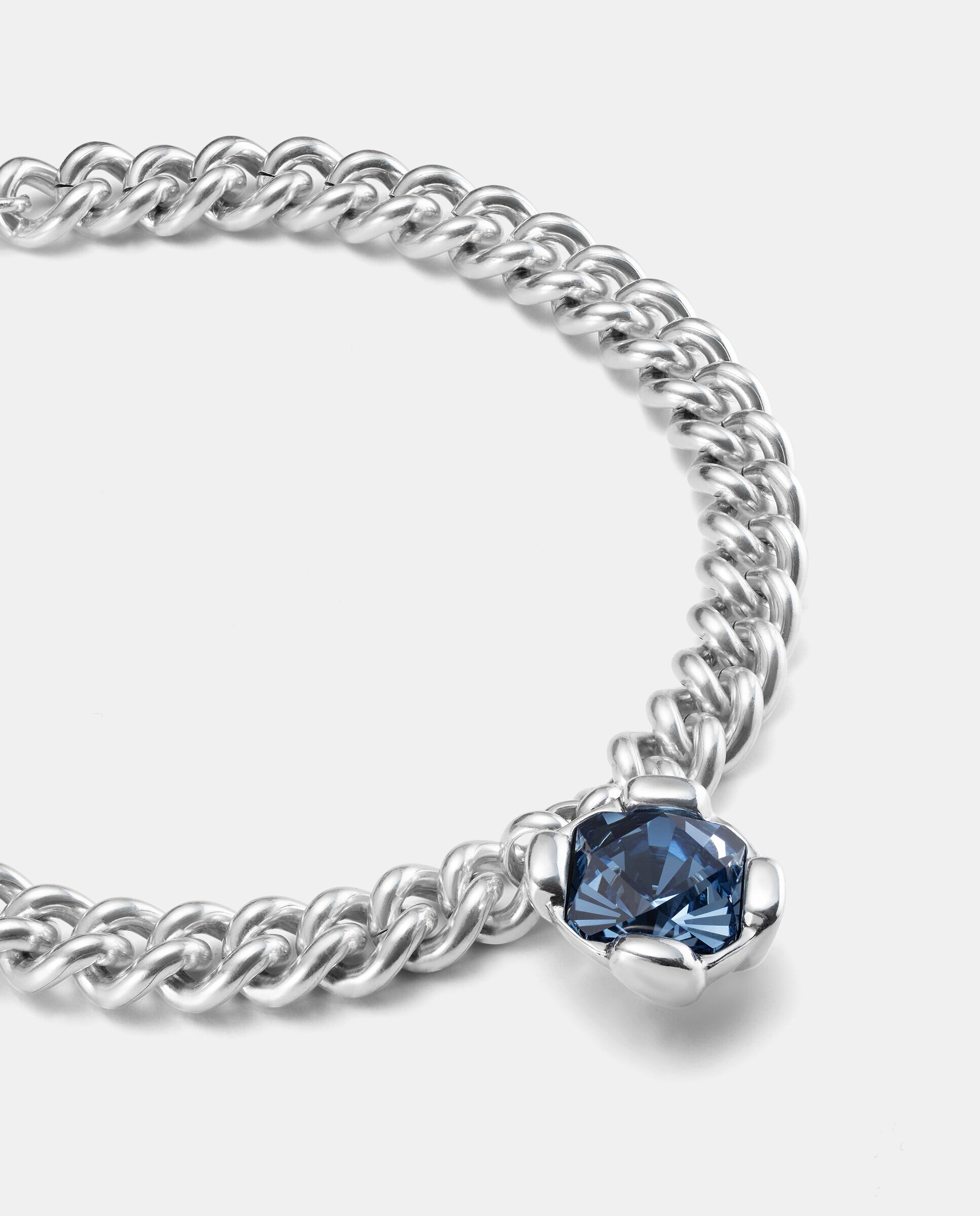 Colar Banhado em Prata de Lei e Cristal Central Azul Prata-4