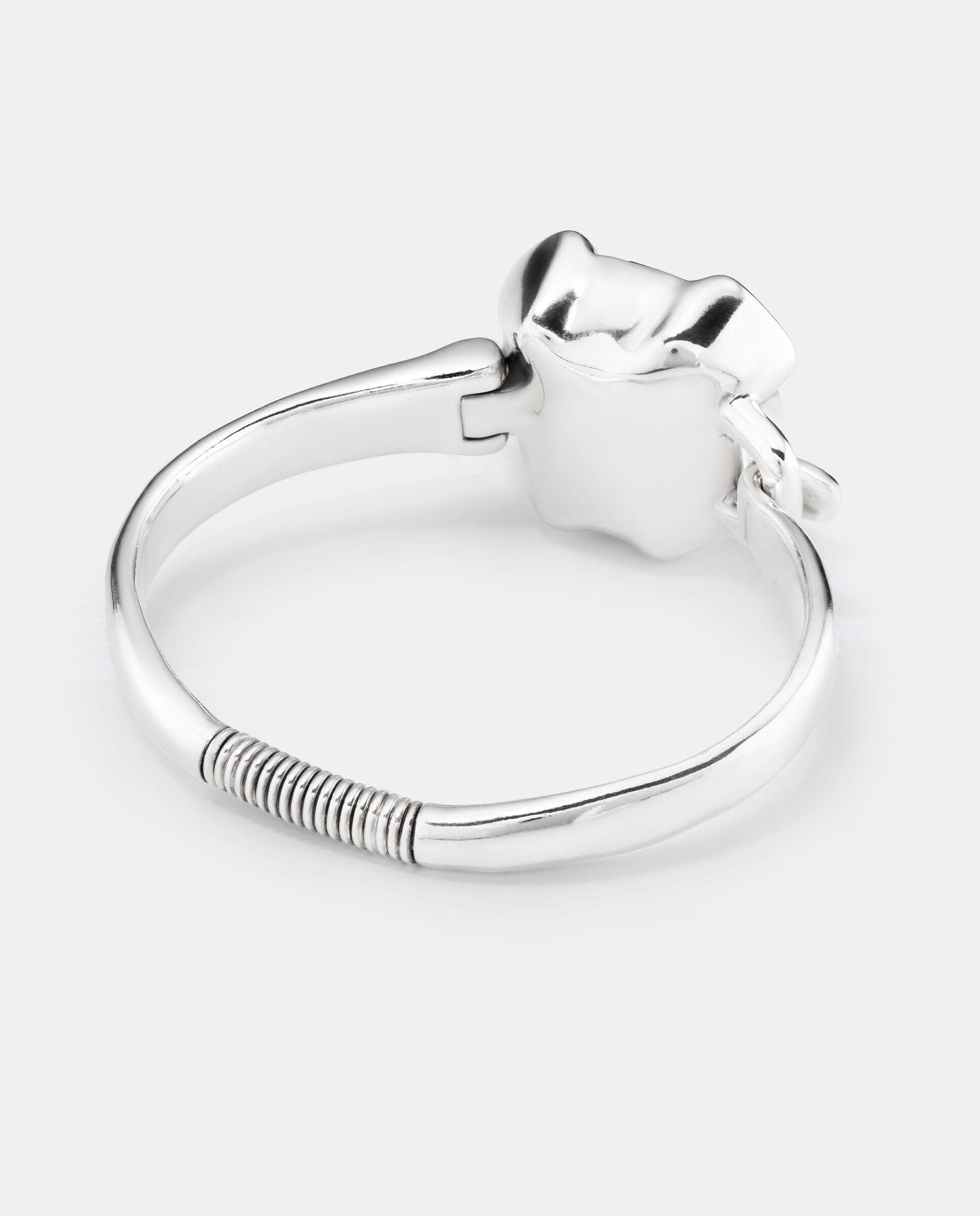 Pulseira Rígida Banhada em Prata de Lei com Cristal Facetado Azul Grande Central Prata-3