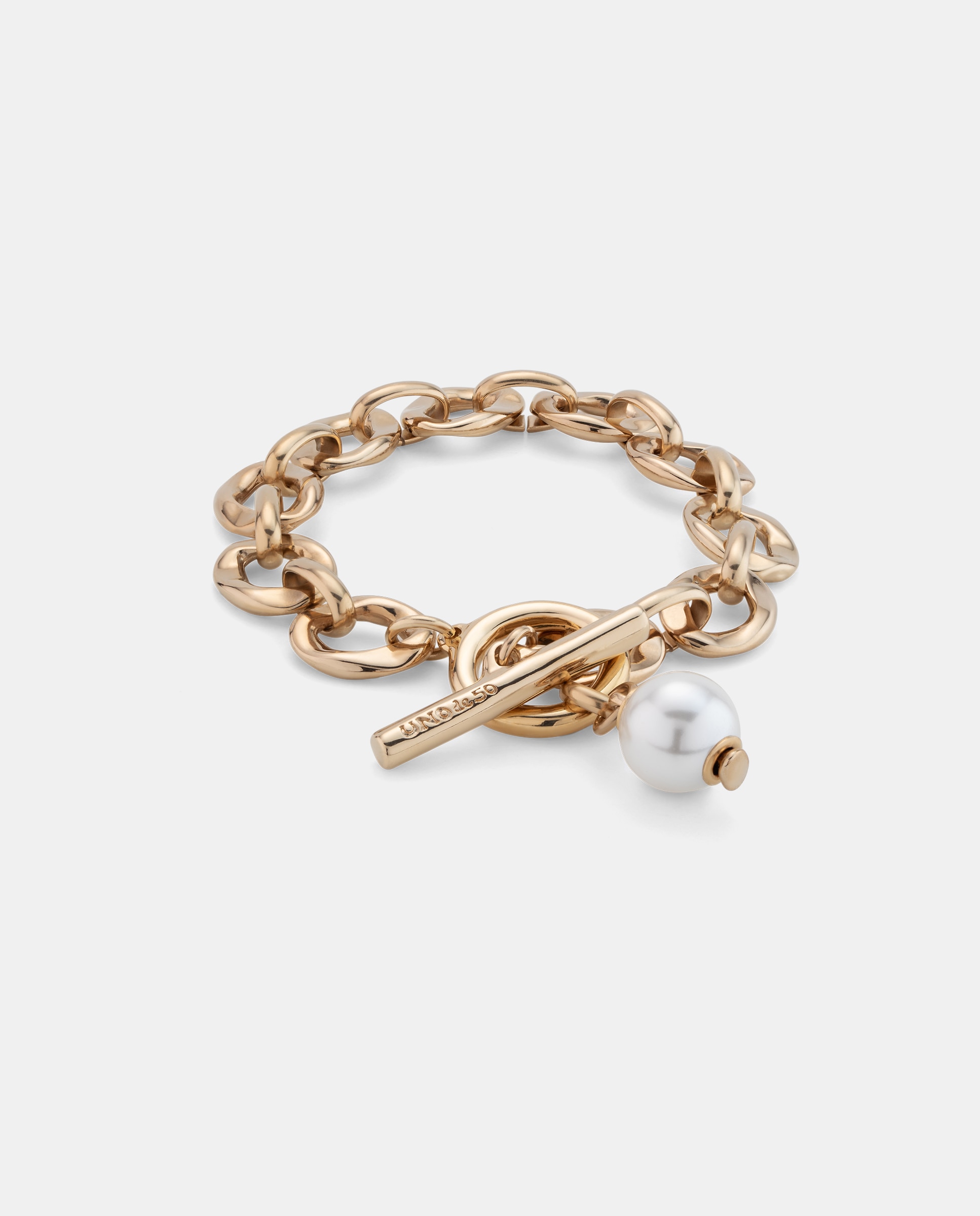 Pulseira Banhada a Ouro 18k com Elos e Charm de Pérola Ouro-1
