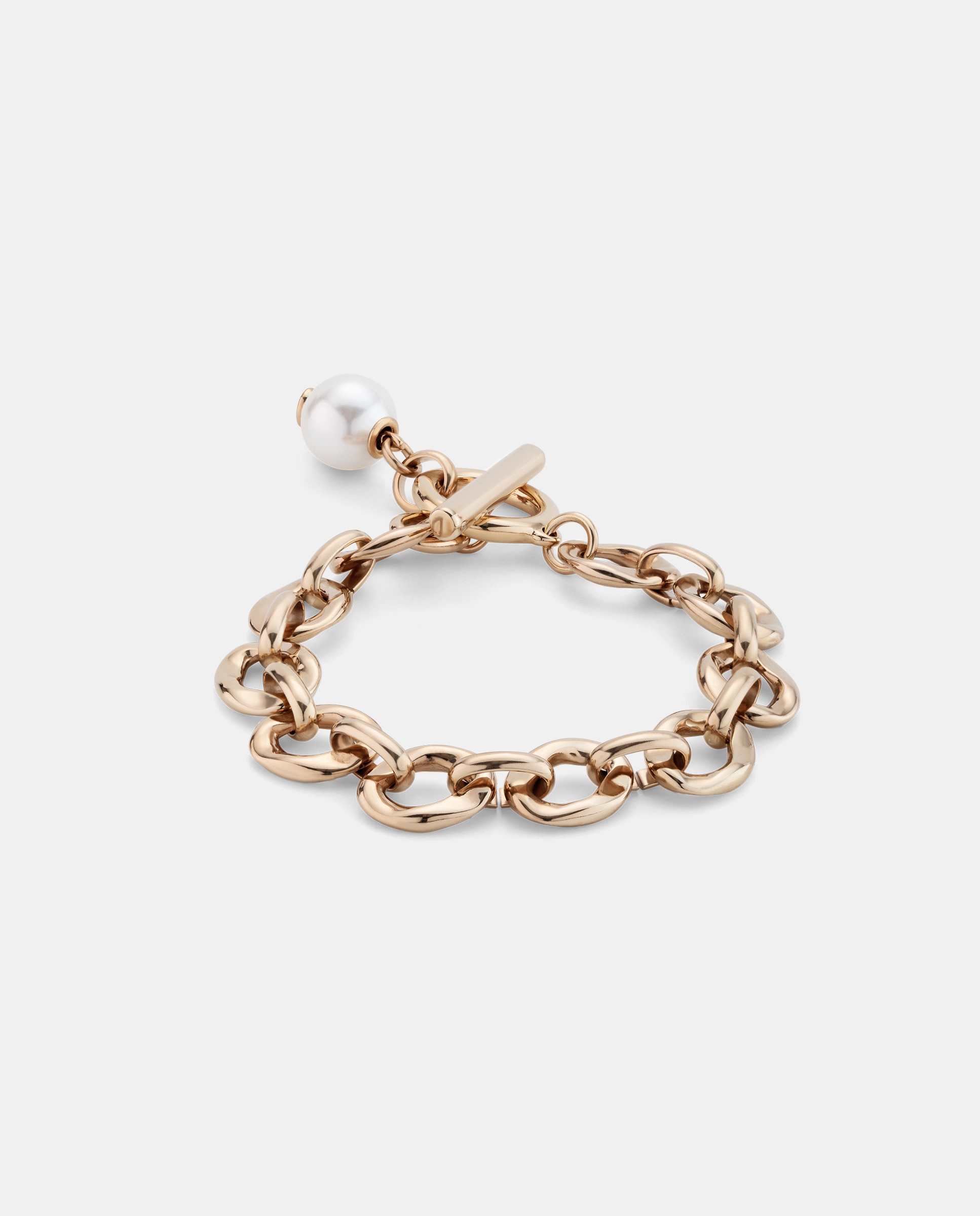 Pulseira Banhada a Ouro 18k com Elos e Charm de Pérola Ouro-2