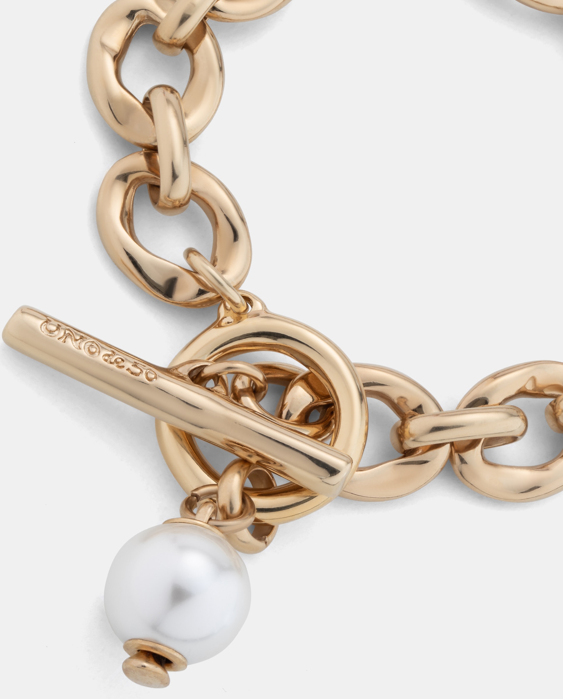 Pulseira Banhada a Ouro 18k com Elos e Charm de Pérola Ouro-3