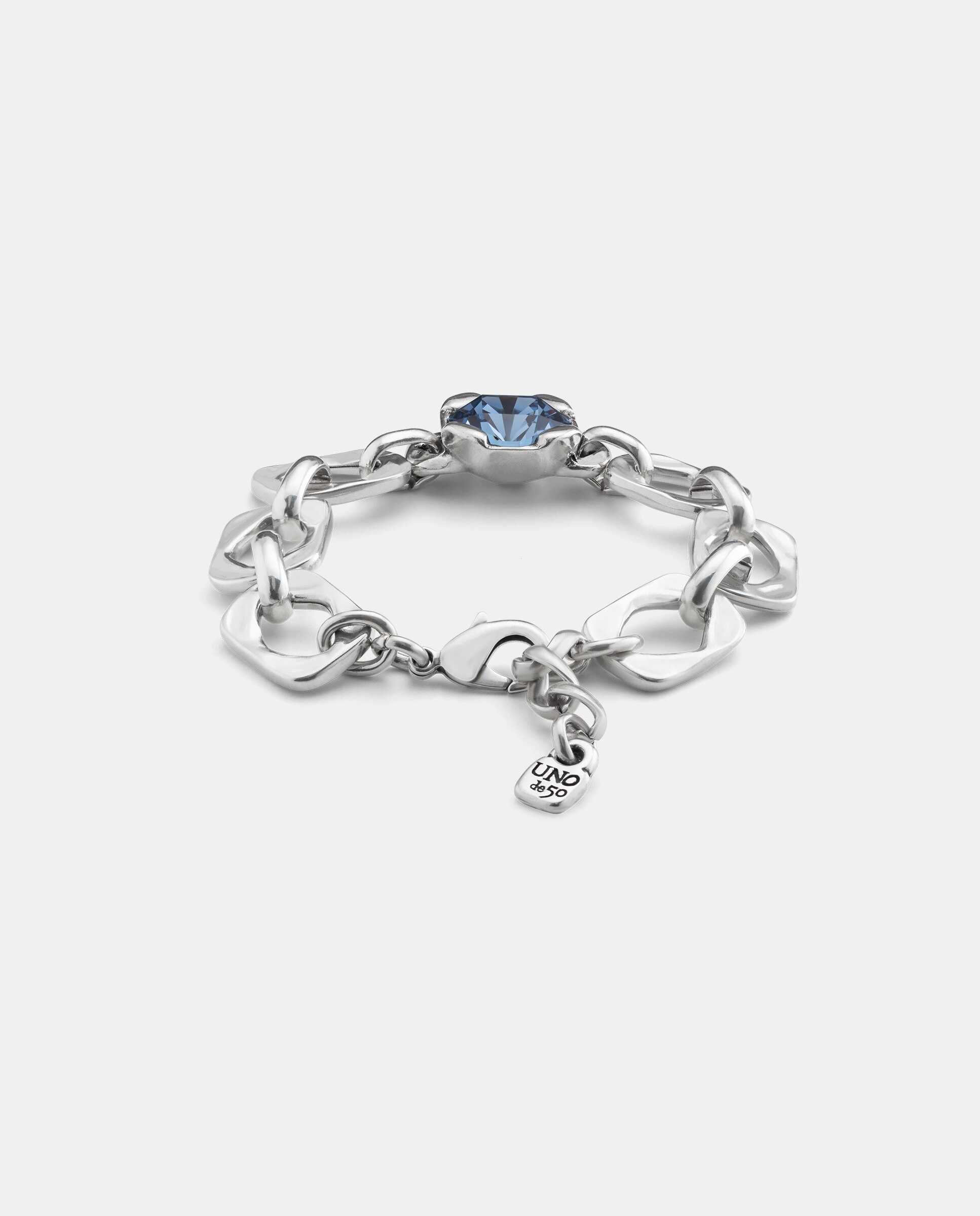 Pulseira Banhada em Prata de Lei com Elos e Cristal Prata-2