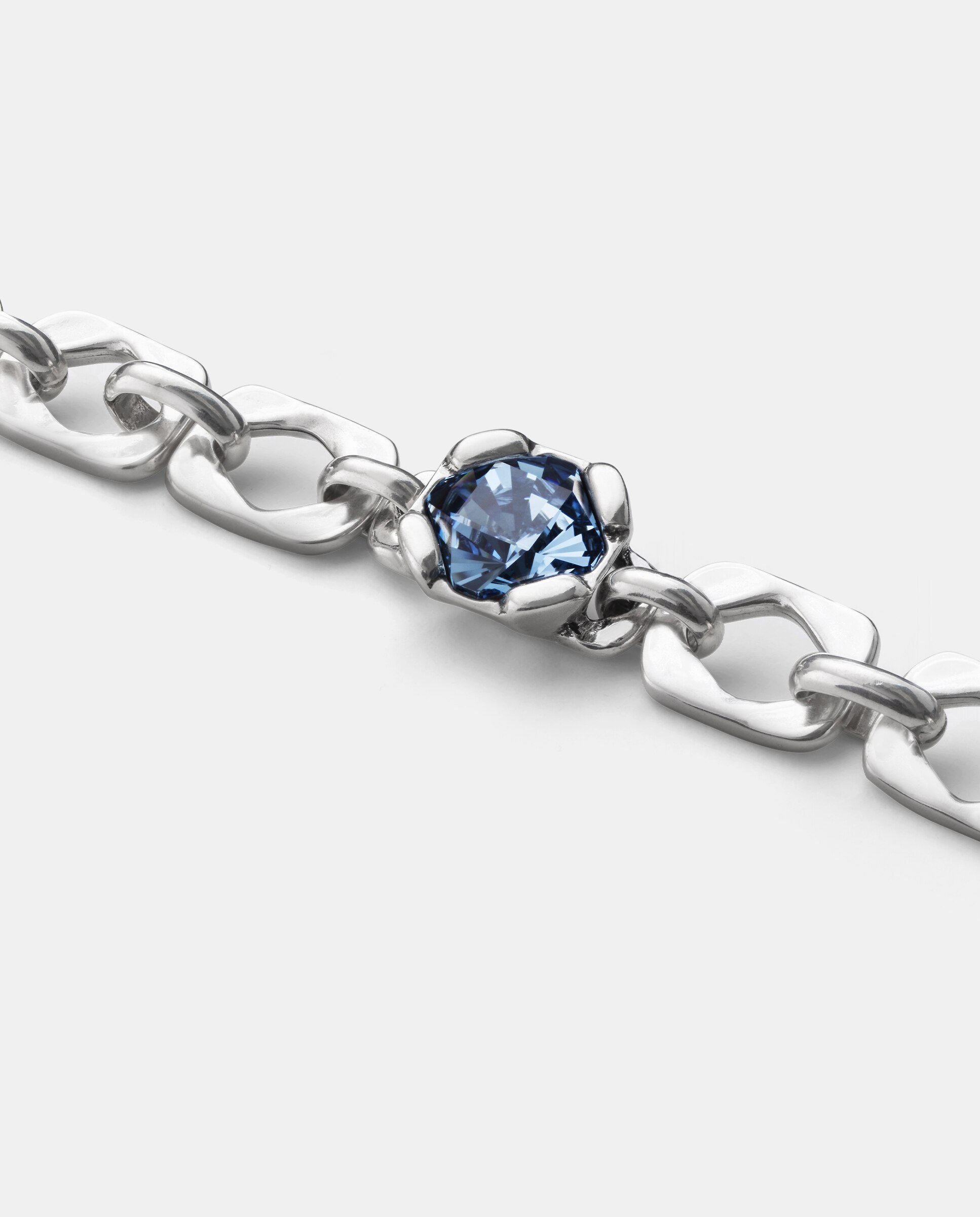Pulseira Banhada em Prata de Lei com Elos e Cristal Prata-3