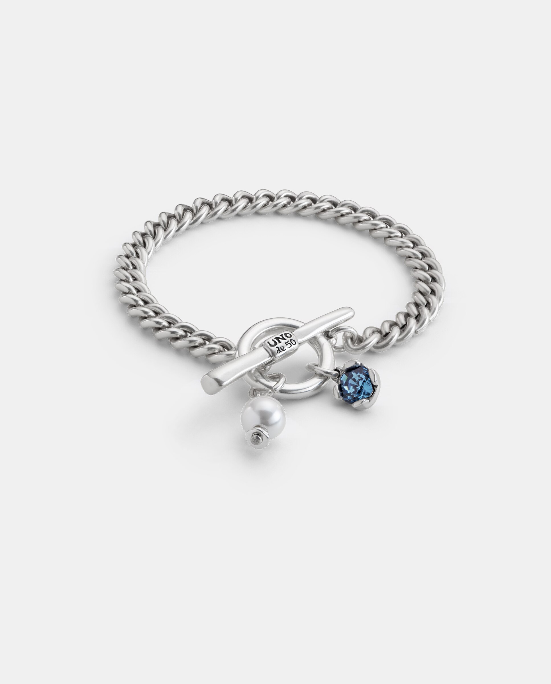 Pulseira Banhada em Prata de Lei com Pérola e Cristal Azul Prata-1