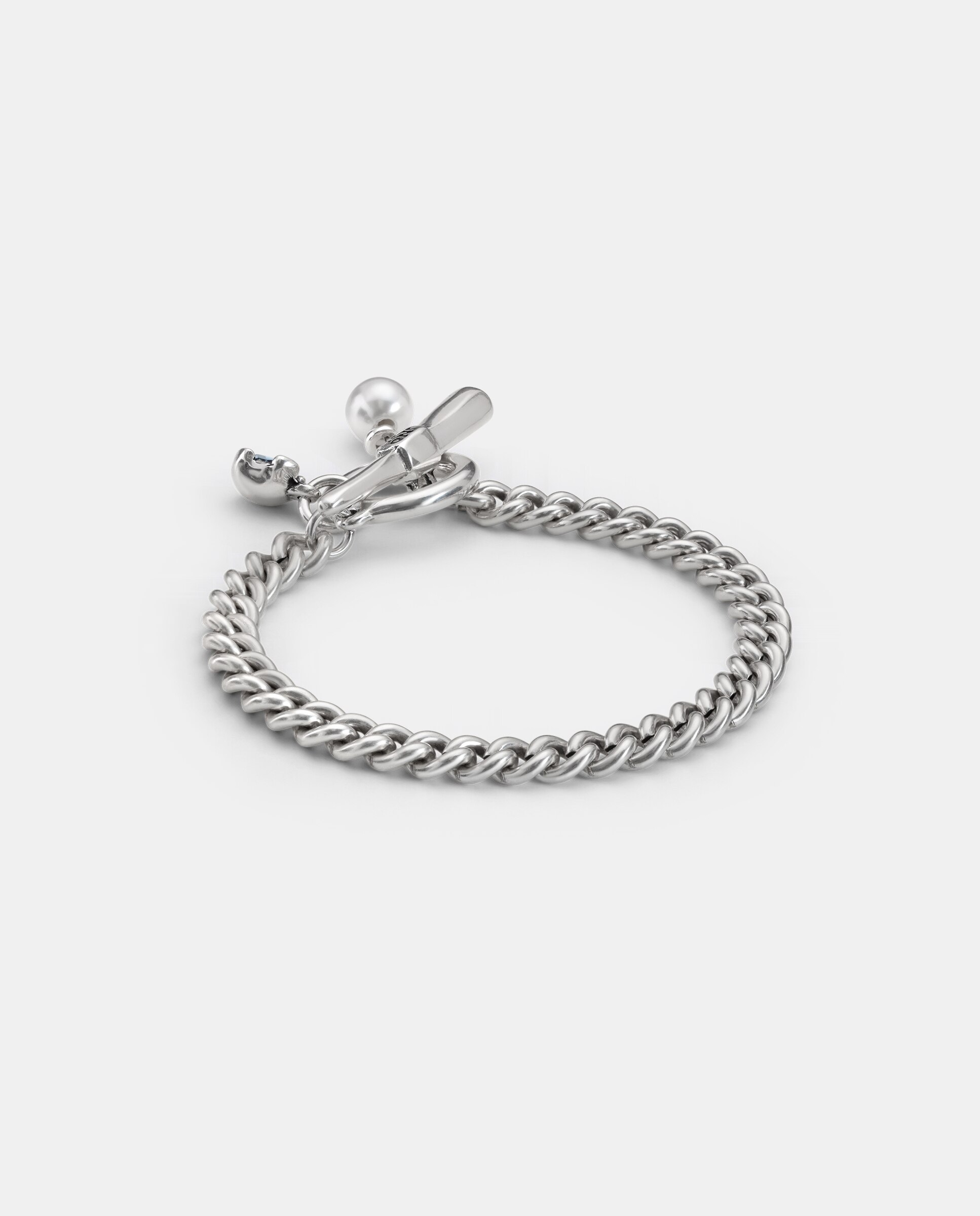 Pulseira Banhada em Prata de Lei com Pérola e Cristal Azul Prata-2