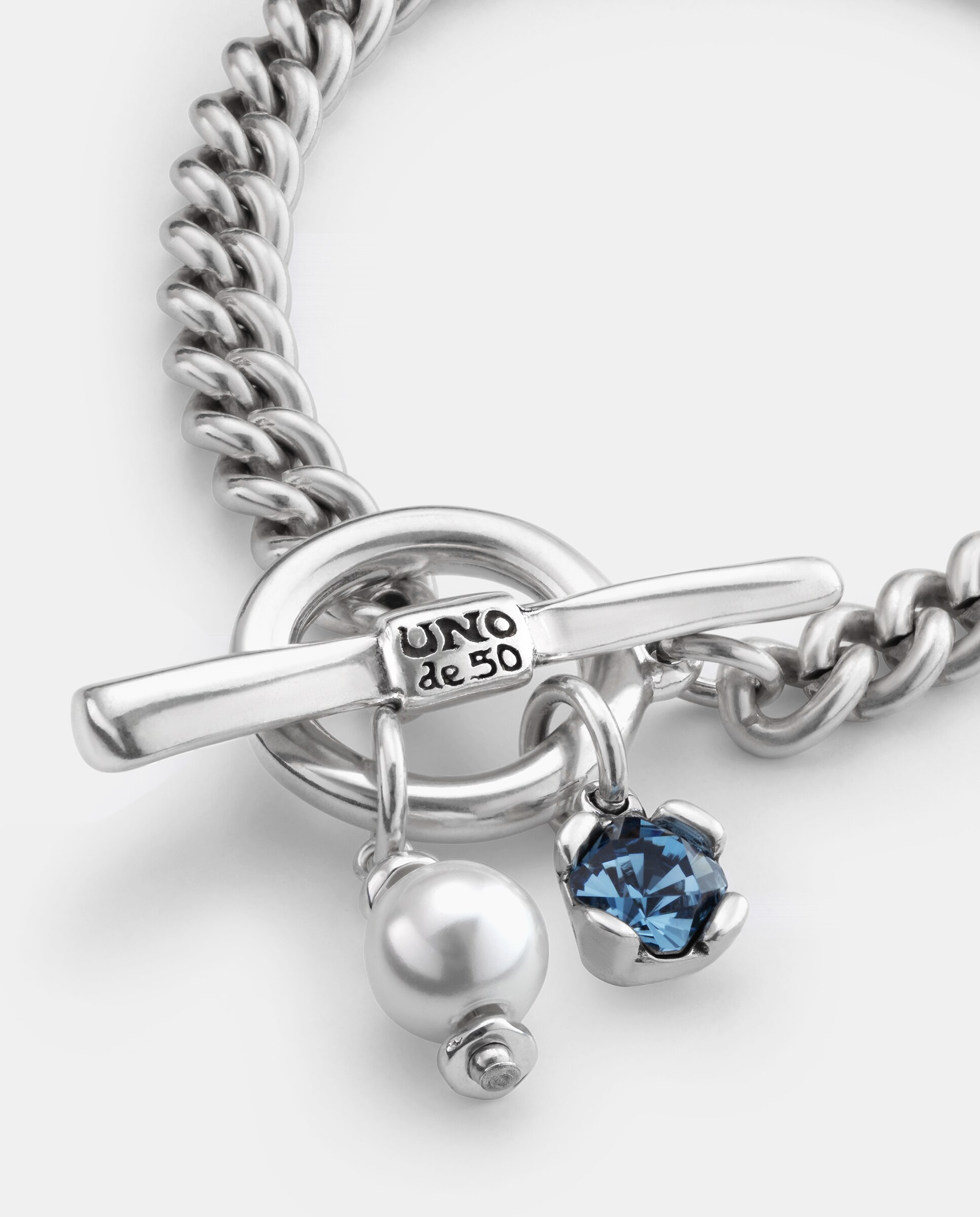Pulseira Banhada em Prata de Lei com Pérola e Cristal Azul Prata-3