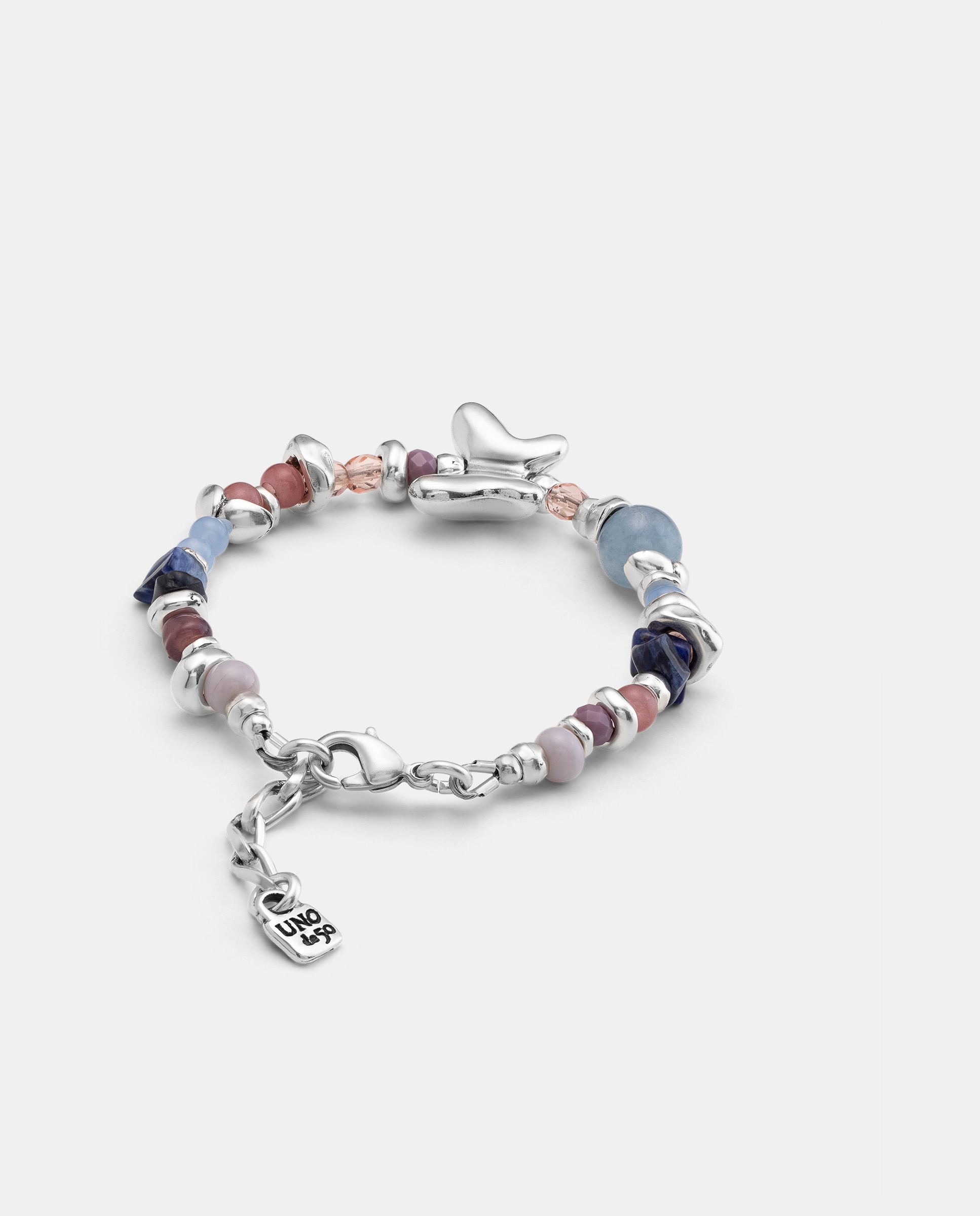Pulseira Banhada em Prata de Lei com Cristais Artesanais Multicolor Prata-2