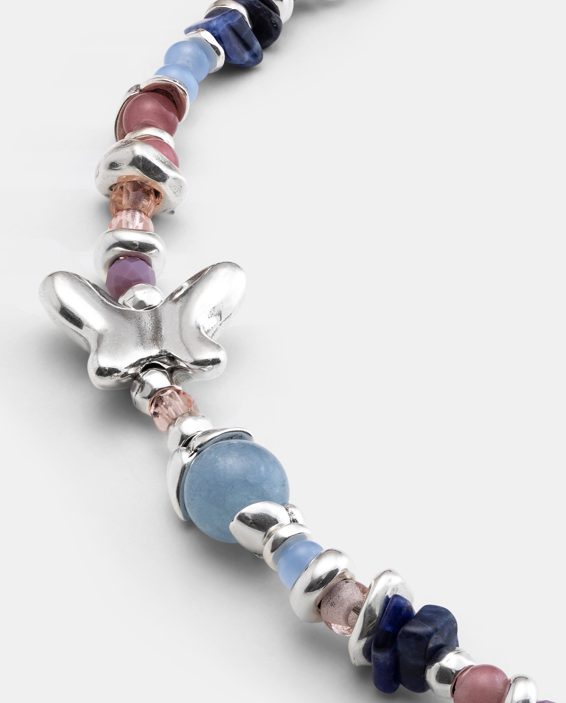 Pulseira Banhada em Prata de Lei com Cristais Artesanais Multicolor Prata-3