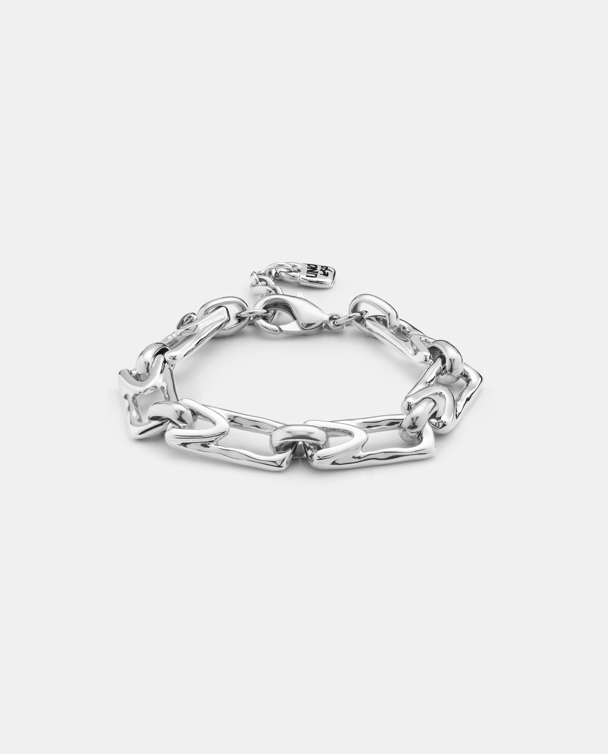Pulseira Banhada em Prata de Lei com Elos Retangulares Médios Prata-1