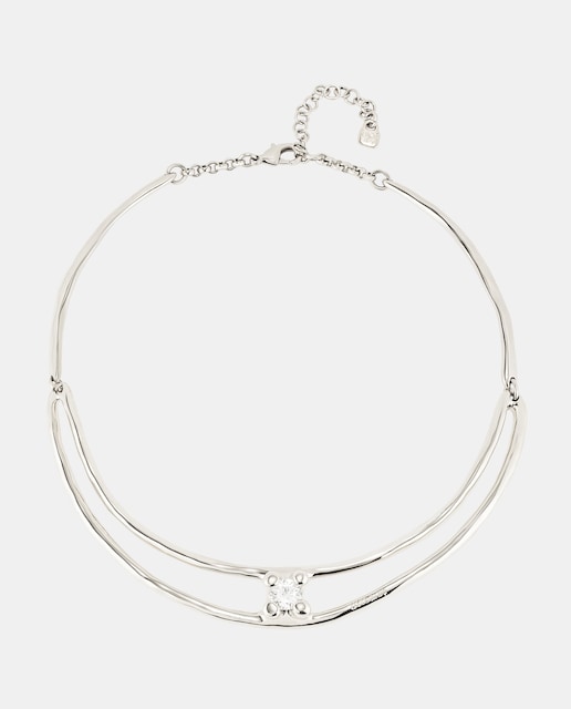 Imagem 0 de Colar Duplo Rígido Banhado em Prata de Lei e Zirconita Branca