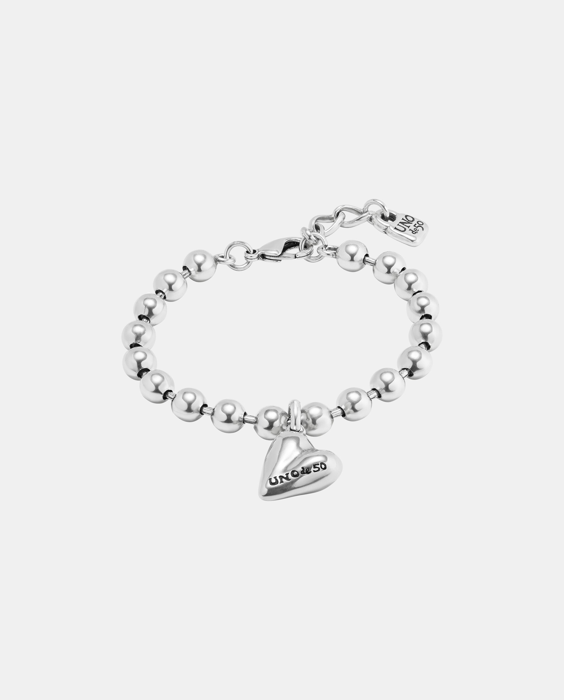 Pulseira Banhada em Prata de Lei com Bolas e Charm de Coração Prata-1