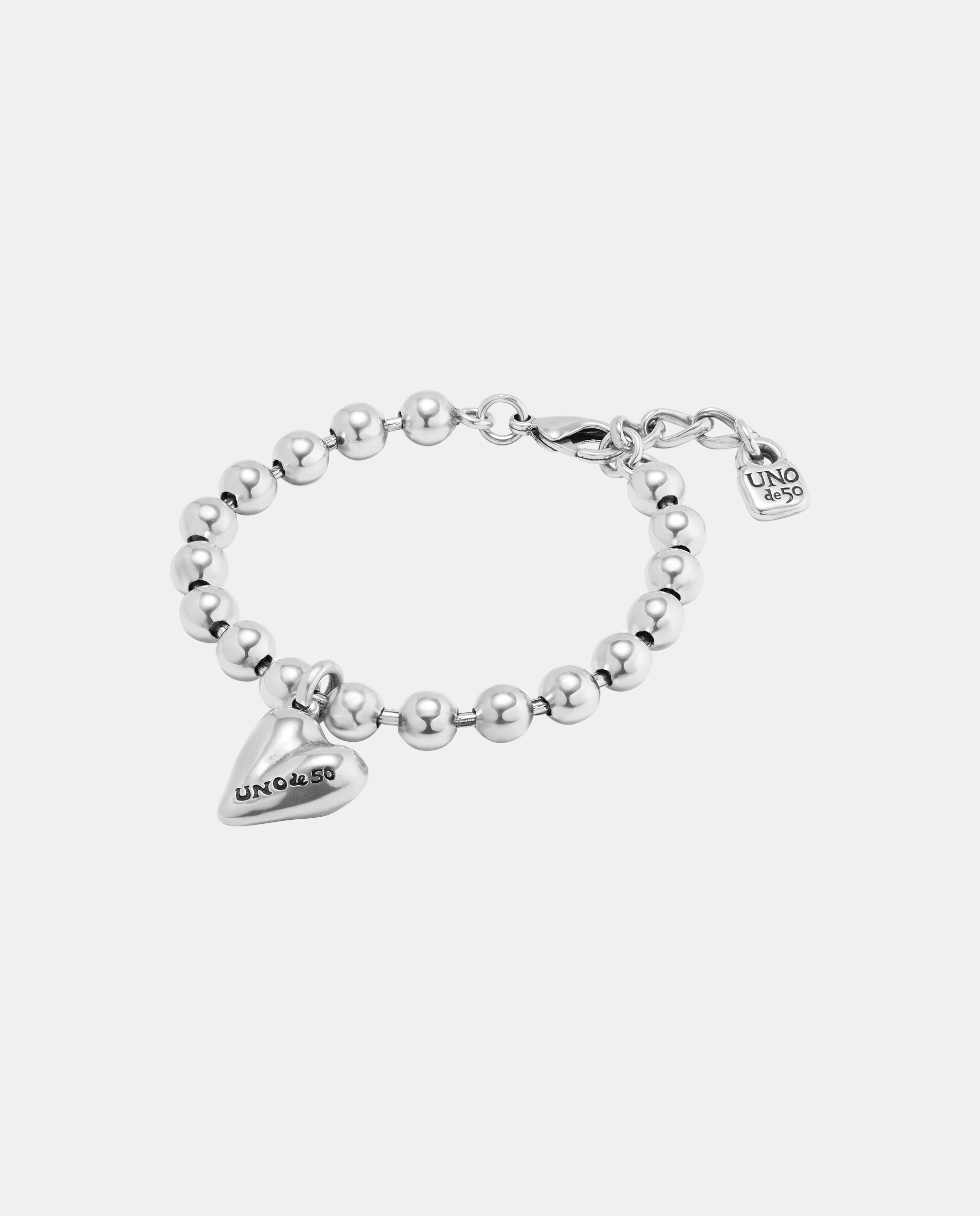Pulseira Banhada em Prata de Lei com Bolas e Charm de Coração Prata-2